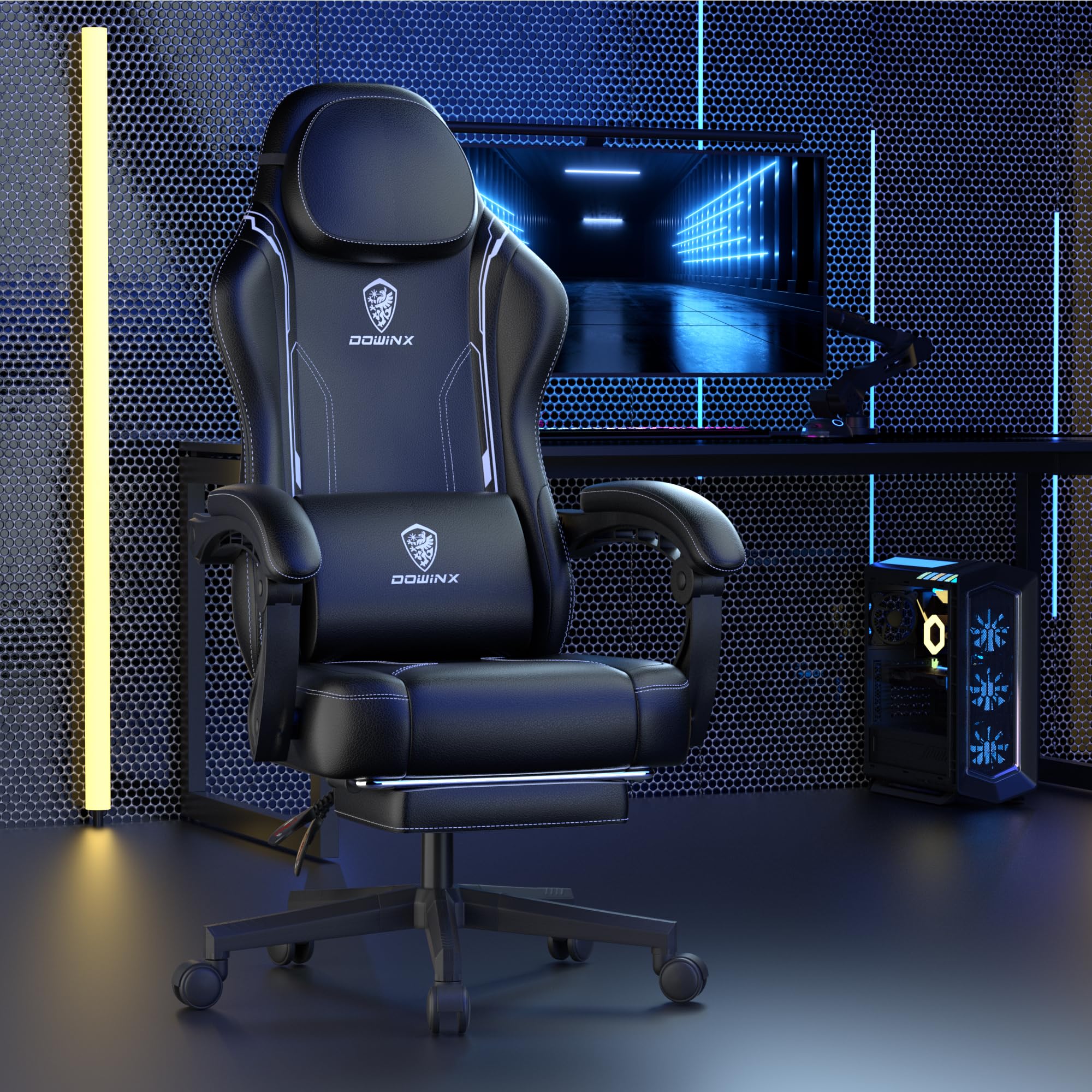 Dowinx Racing Style Ergonomic Gaming Chair with Lumbar Support - High Back PU Leather Computer Chair with Wide Backrest (150KG Capacity) - Perfect for Esports, Office Work & Home Gaming Setup - Black