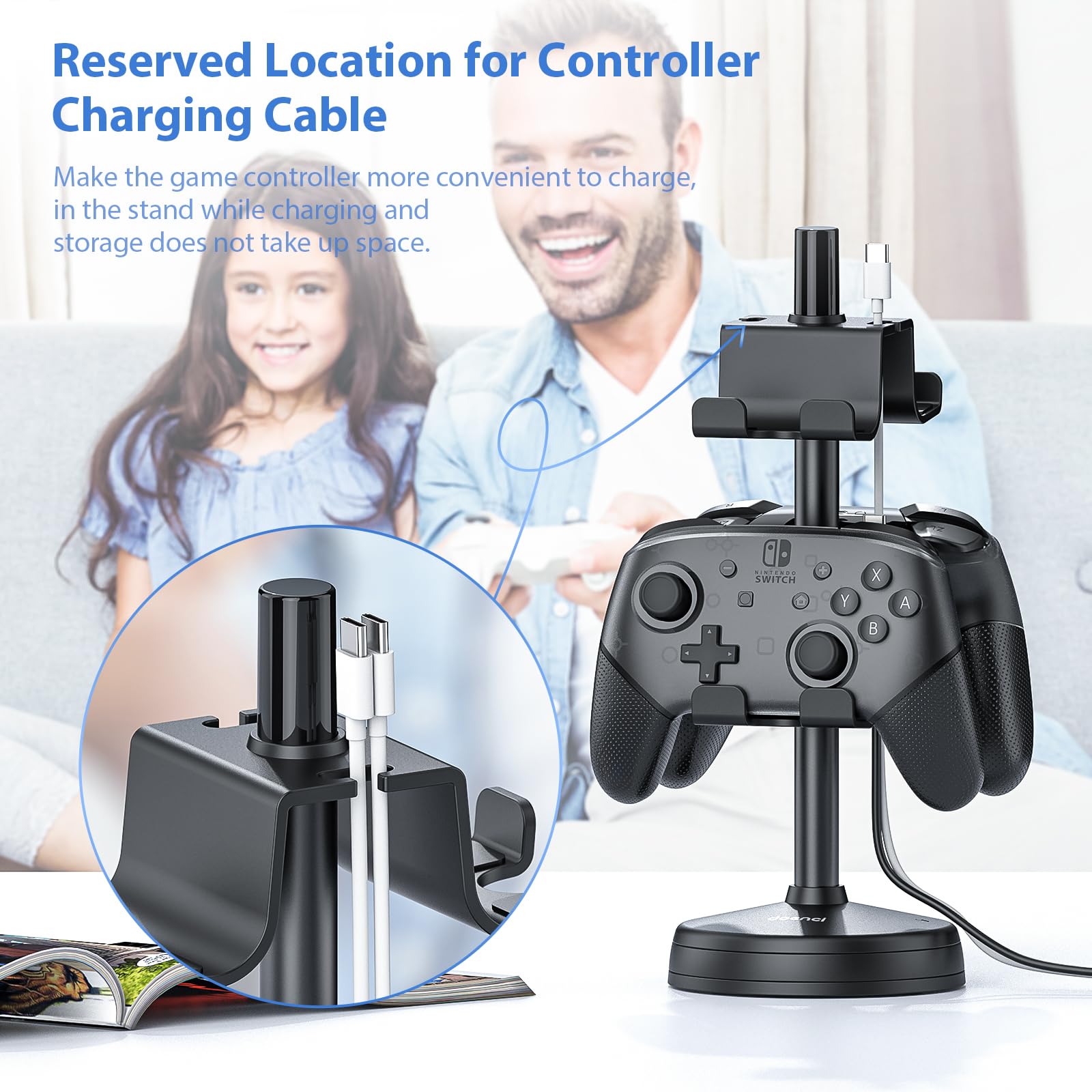 2-Tier Gaming Controller Holder for PS5, PS4, Nintendo Switch & Xbox - Headphone Stand with Suction Cup Base - Perfect for Playstation 5 Game Controllers & Headset Organization - Ideal for Gaming Setup, Bedroom or Living Room Storage