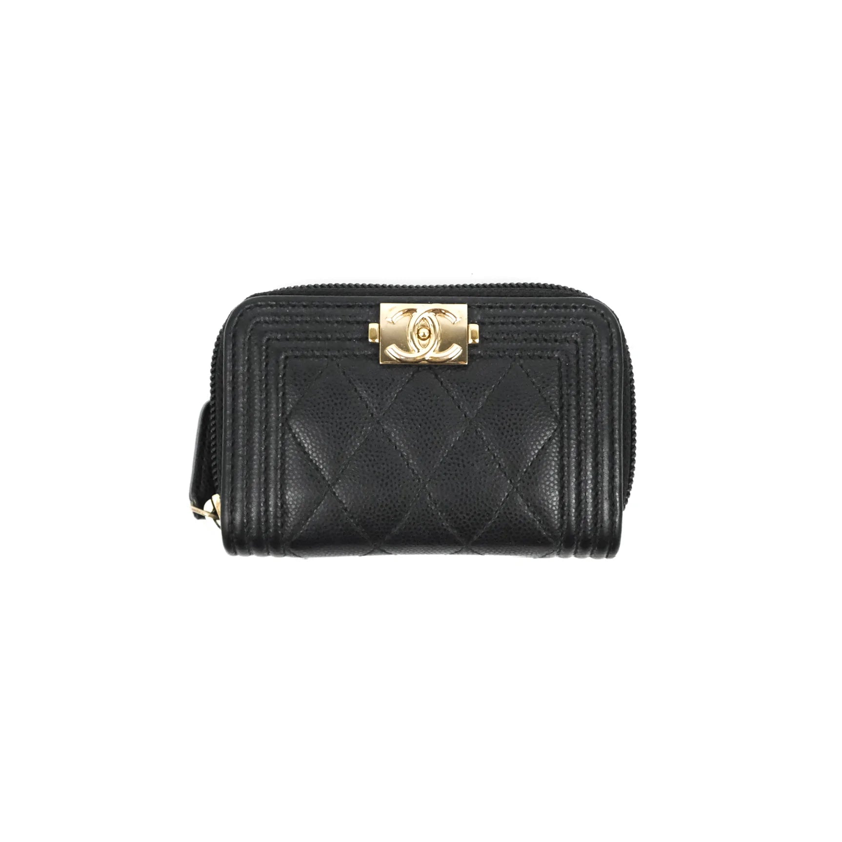 Chanel Boy Zipped Coin Purse in Black Caviar Leather with Gold Hardware - Luxury Wallet for Women, Perfect for Parties & Everyday Use