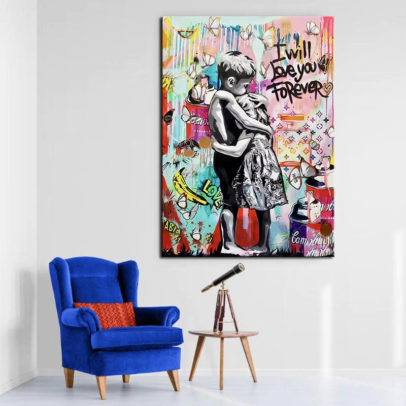 Banksy 'I Will Love You Forever' Canvas Wall Art - Unique Street Art Decor for Living Room, Bedroom & Office