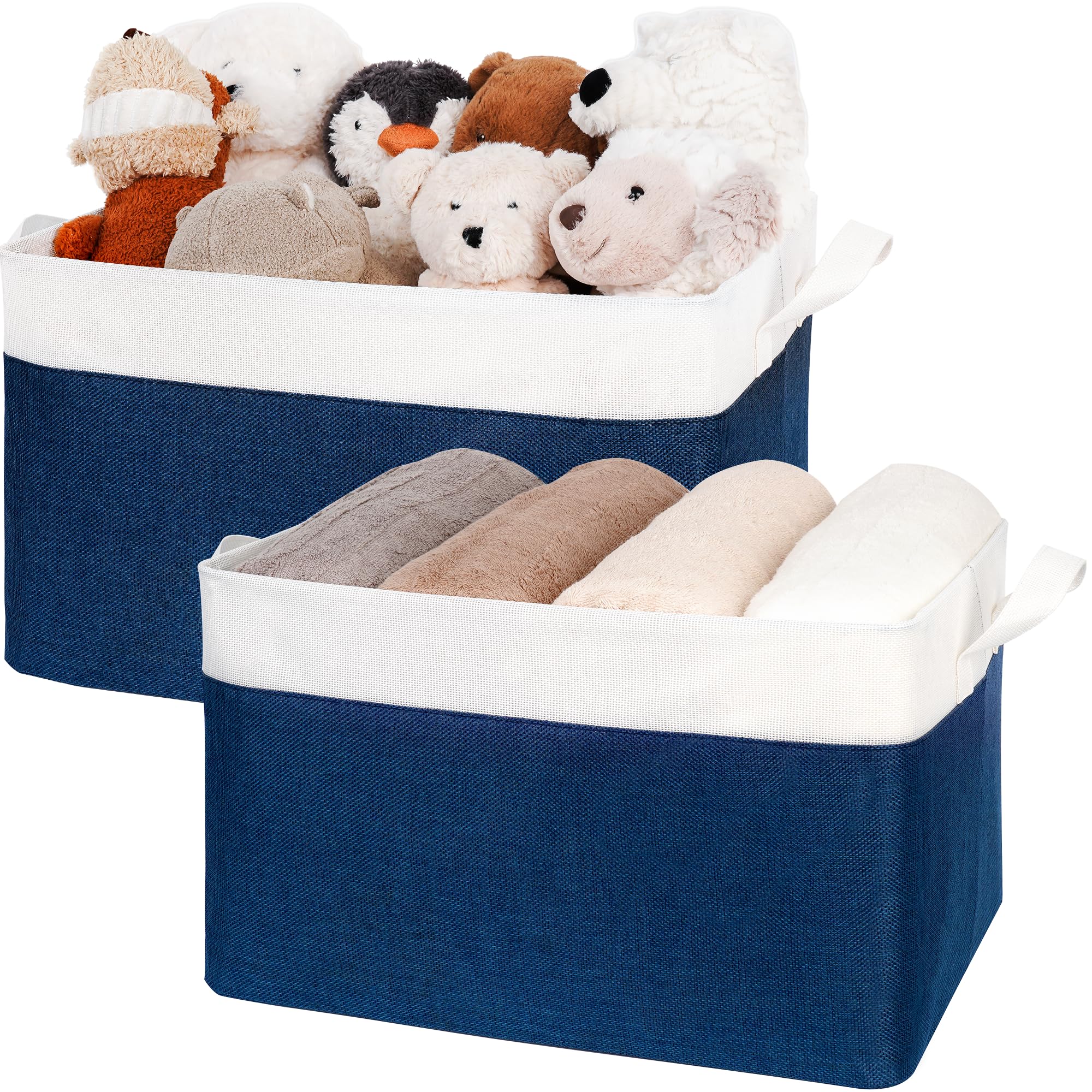 GRANNY SAYS Extra Large Fabric Storage Bins with Handles - 2-Pack Foldable Closet Organizers for Clothes, Toys & Nursery | Blue & White Storage Baskets for Home, Bedroom & Kids Room Organization