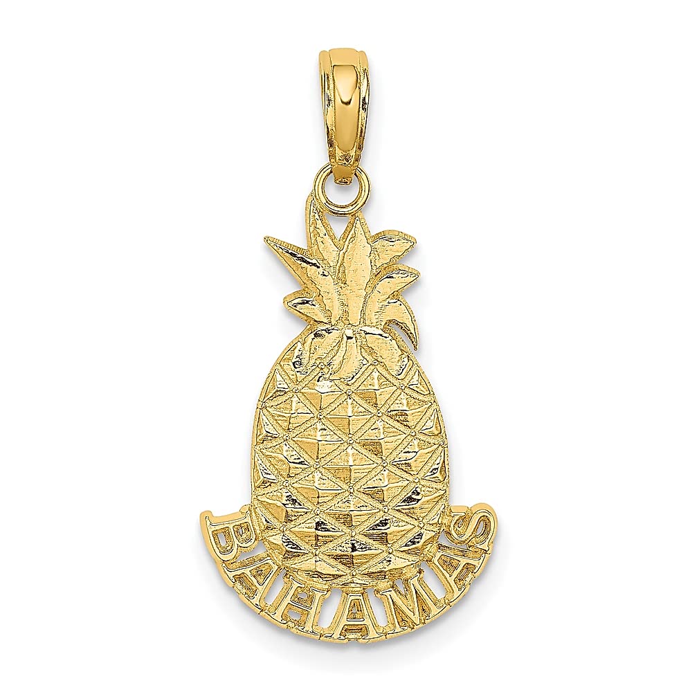 14K Yellow Gold Bahamas Pineapple Charm Necklace - Tropical Travel Jewelry Pendant for Women, Gift for Her - Perfect for Beach Vacations, Summer Getaways & Island-Themed Parties