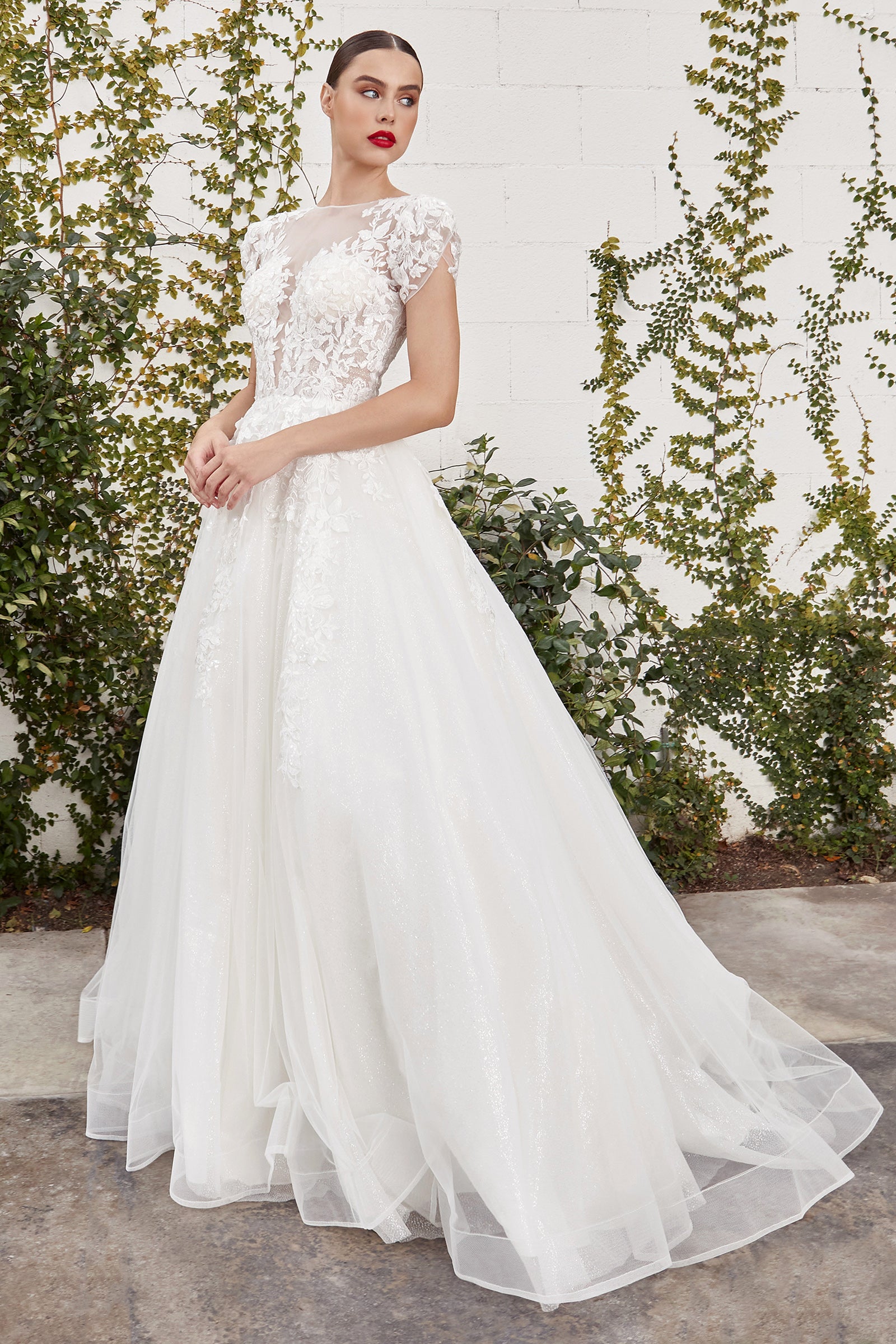 Elegant Catherine Cap Sleeve Lace Ball Gown by Andrea & Leo | A1082W | Perfect for Weddings, Prom & Formal Events