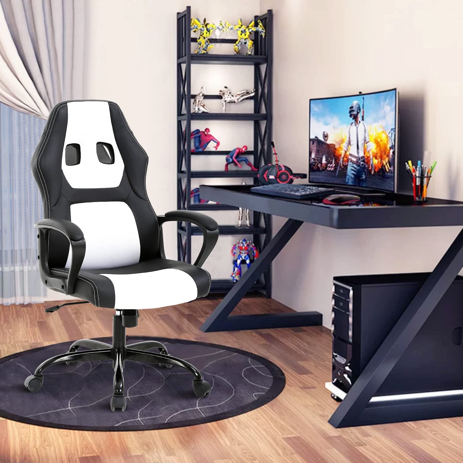 Premium Ergonomic Gaming Chair - High Back Racing Style Office Chair with Adjustable Lumbar Support & Headrest, PU Leather Computer Desk Chair for Home Office, Gaming Room & Streaming Setup - Comfortable for Long Hours of Work & Play