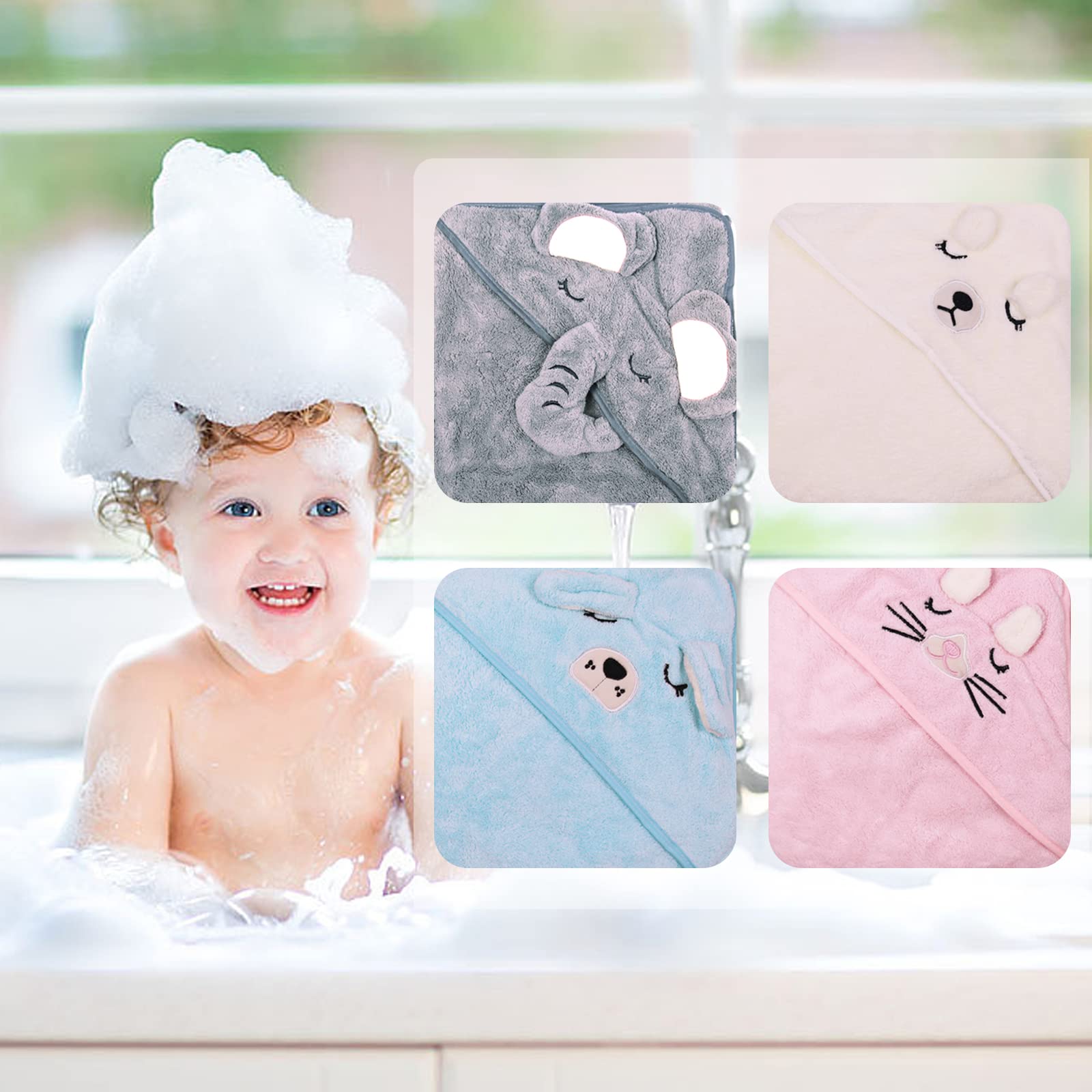 HiABsee Ultra Soft Hooded Baby Towels for Newborns - Grey Elephant Design, Absorbent Bath Towel for Boys & Girls | Perfect for Post-Bath, Swimming & Photo Shoots