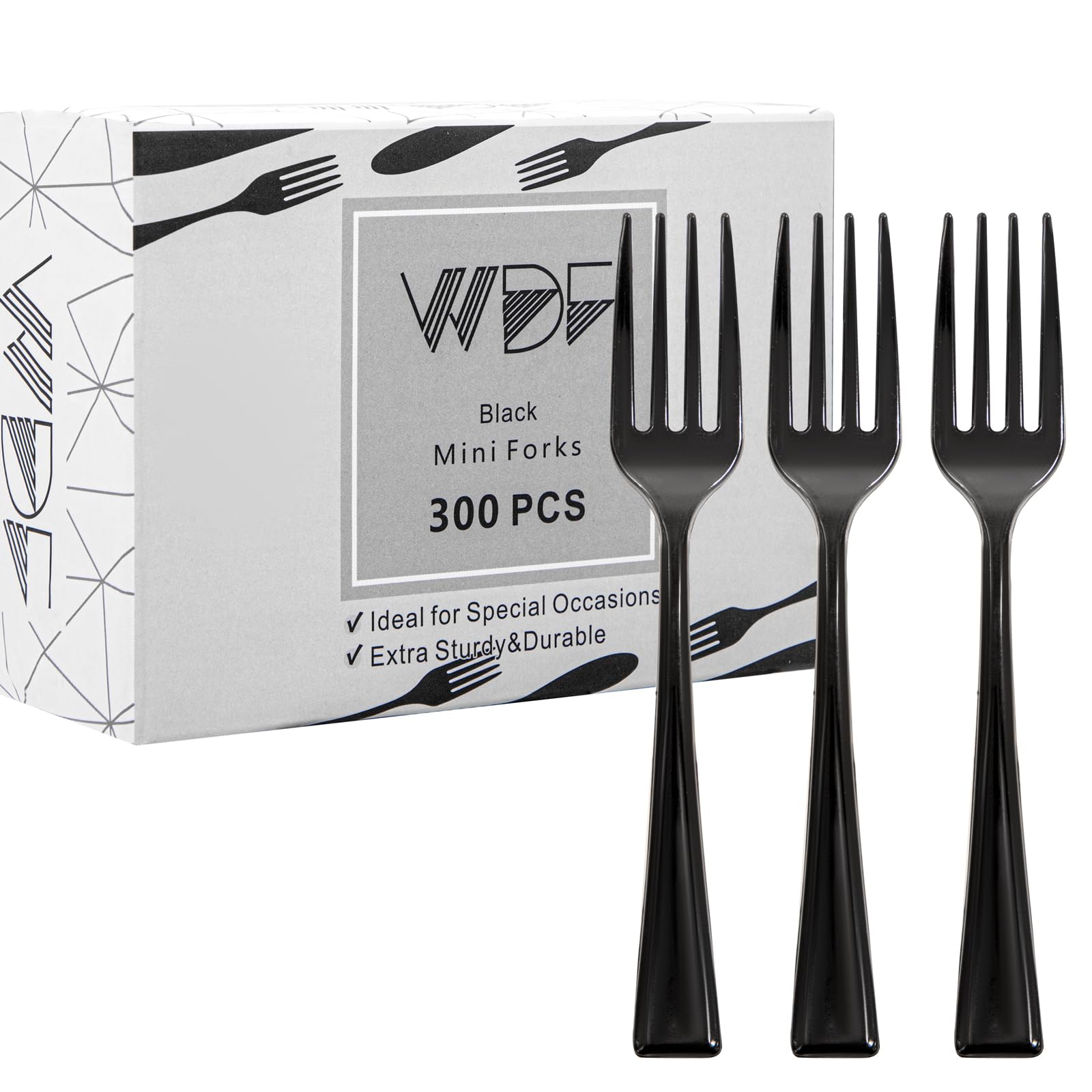 300-Pack Black Plastic Mini Forks 4 Inch - Heavy Duty Disposable Appetizer Forks - Perfect for Small Appetizers, Desserts, Parties, Picnics & Catering Events - Ideal for New Year Celebrations, Birthday Parties & Wedding Receptions