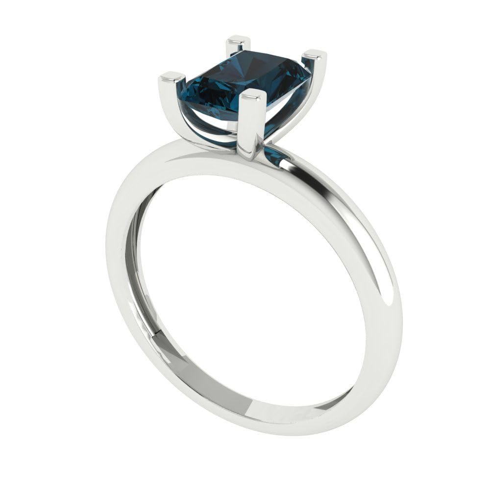 1.0 ct Natural London Blue Emerald Cut Solitaire Engagement Ring - 14k White Gold Bridal Designer Anniversary Jewelry for Women | Perfect for Proposals, Weddings & Special Occasions