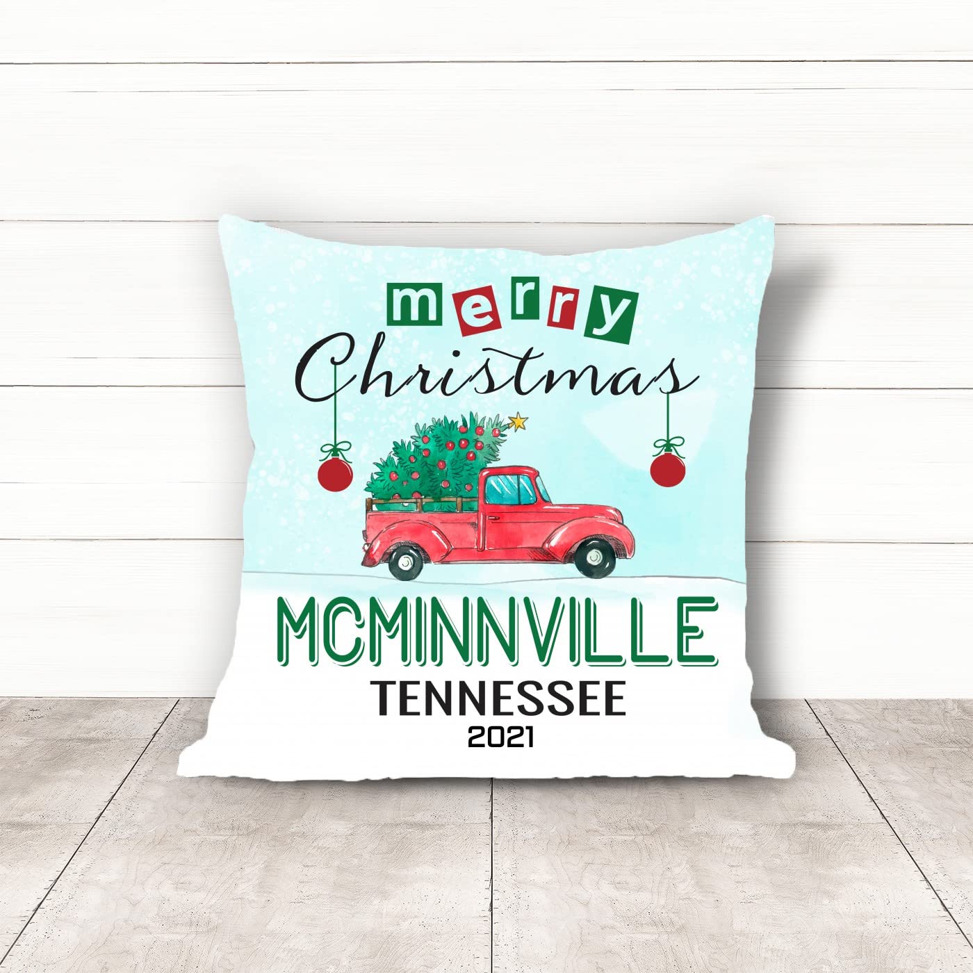 18x18 Inch Christmas Pillow Covers - Merry Holiday Decor for Sofa, Bed & Car - Festive Xmas Home Decor with McMinnville Tennessee Design - Perfect for Christmas & Winter Season Home Styling