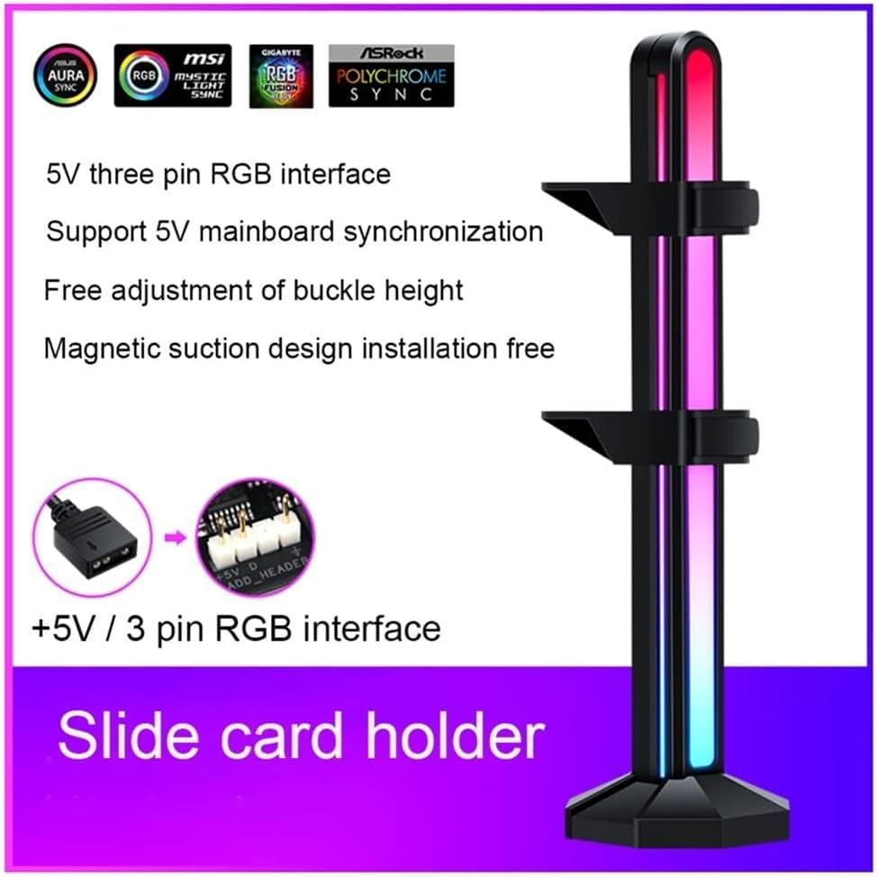 5V RGB LED Magnetic Headphone Stand - Vertical GPU Support Bracket with Adjustable Height for Gaming Headsets | Perfect for PC Gaming Setup & Desk Organization