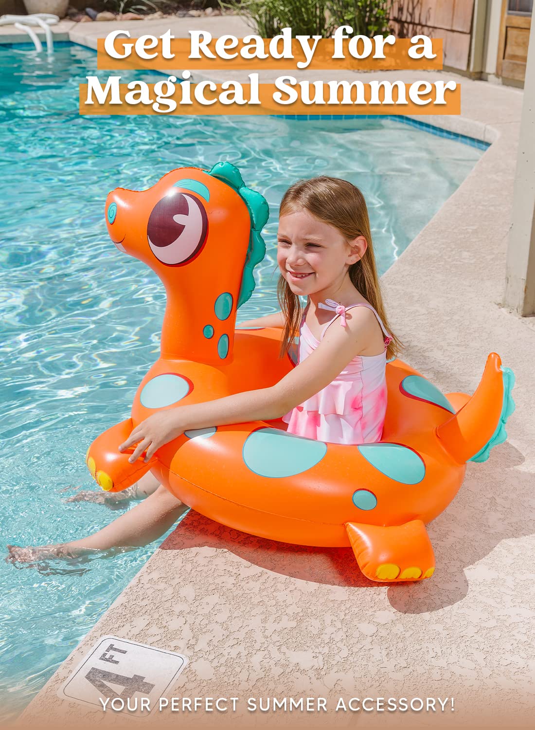 Kids Inflatable Pool Floats - 3-Pack Dinosaur, Sea Turtle & Dolphin Swimming Rings for Toddlers, 29