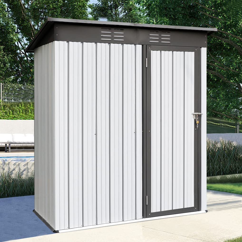 5' x 3' Outdoor Metal Storage Shed - Galvanized Steel Garden Shed with Lockable Door | Weatherproof Tool Shed for Patio, Lawn, Backyard & Trash Can Storage | Perfect for Organizing Gardening Tools, Outdoor Equipment & Seasonal Items (Grey)