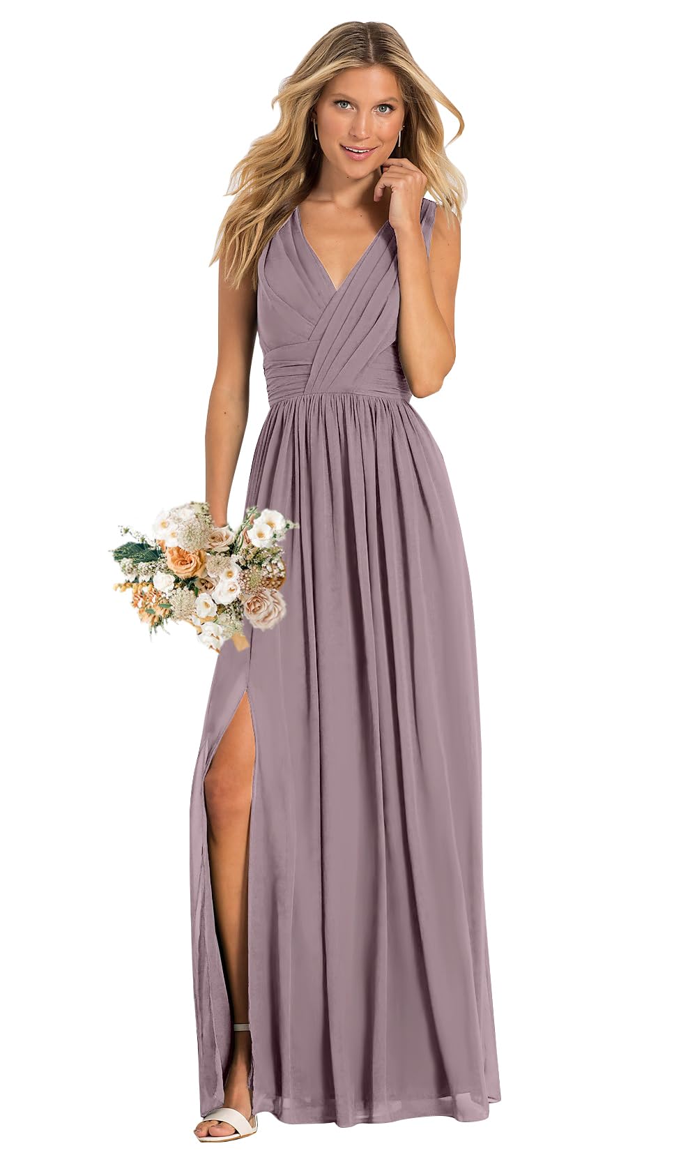 Elegant Sukleet Women's V-Neck Bridesmaid Dress - A-Line Long Formal Gown with Pockets for Weddings, Parties & Special Occasions