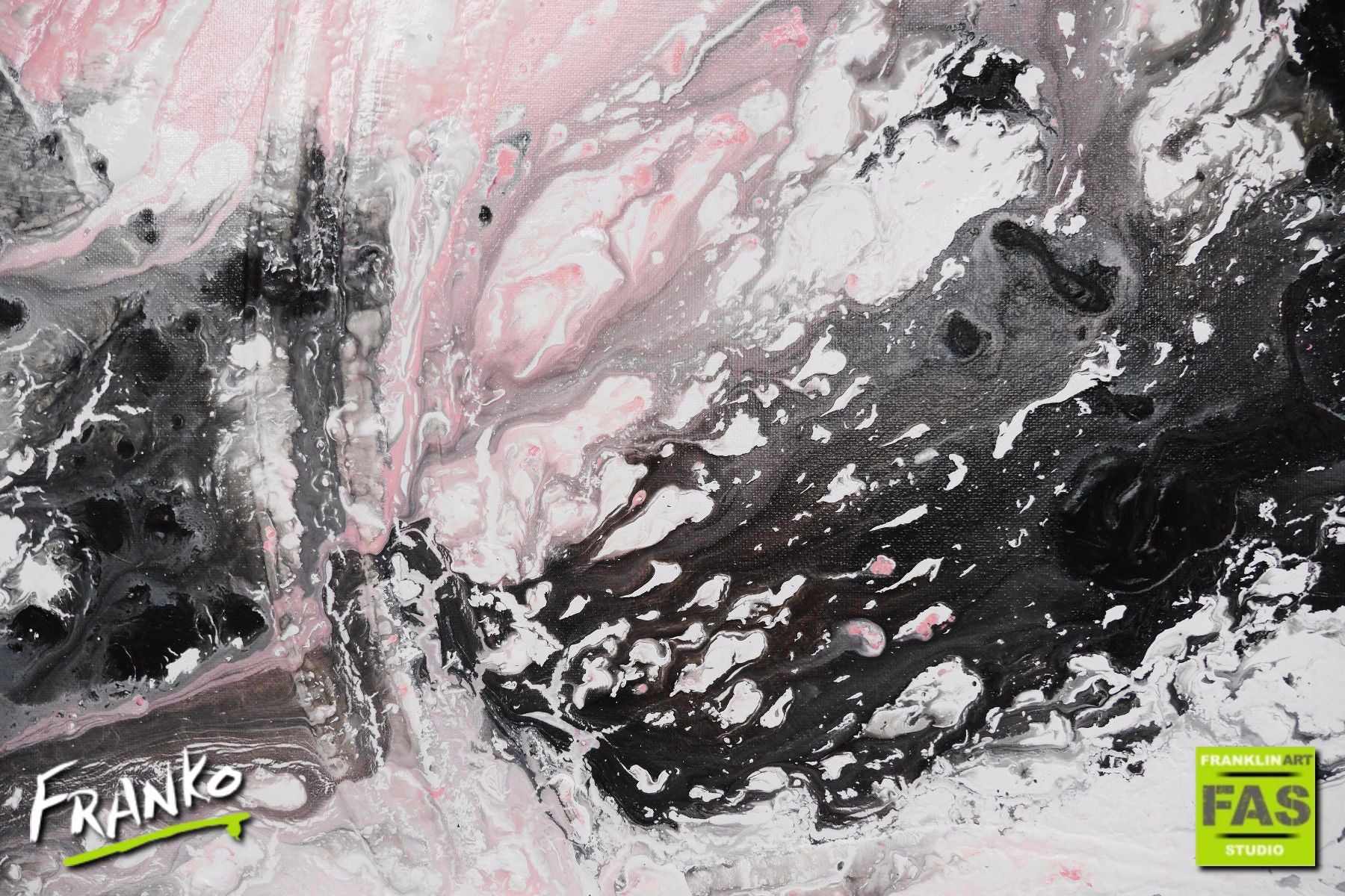 140cm x 100cm Abstract Painting in White, Black & Pink - Modern Wall Art for Living Room, Bedroom & Office Decor