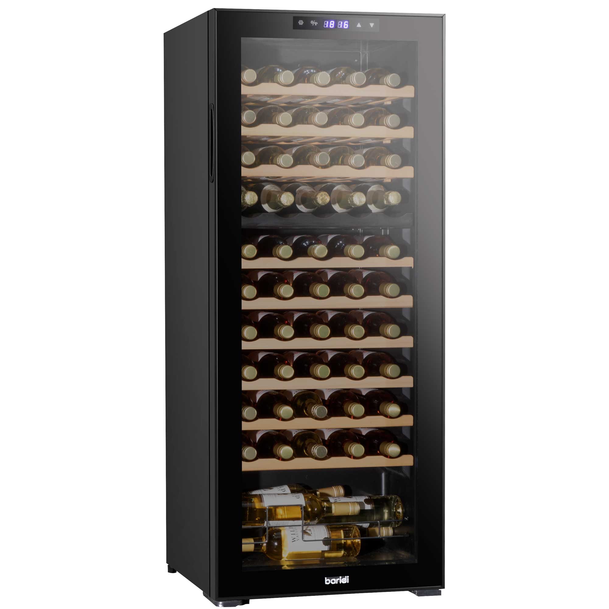 Baridi 55 Bottle Dual Zone Wine Cooler Refrigerator - Touch Screen Control, Wooden Shelves, LED Display for Home, Office, or Restaurant Use - Perfect for Storing Red, White, and Sparkling Wines