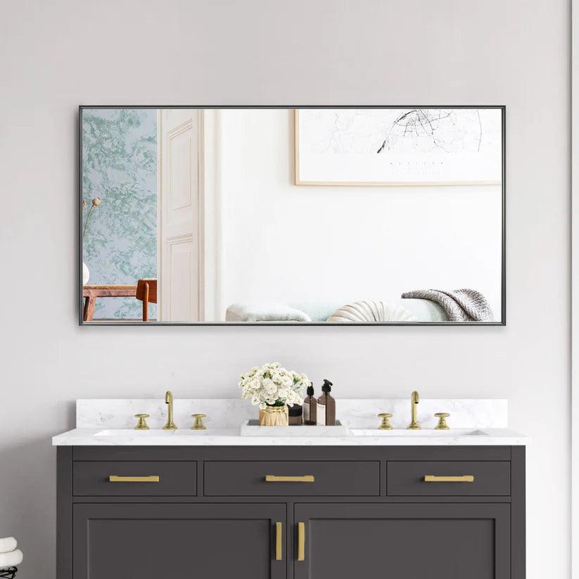Sleek Modern Black Aluminum Framed Wall Mirror - Full Length Floor Mirror for Bedroom, Living Room & Entryway Decor