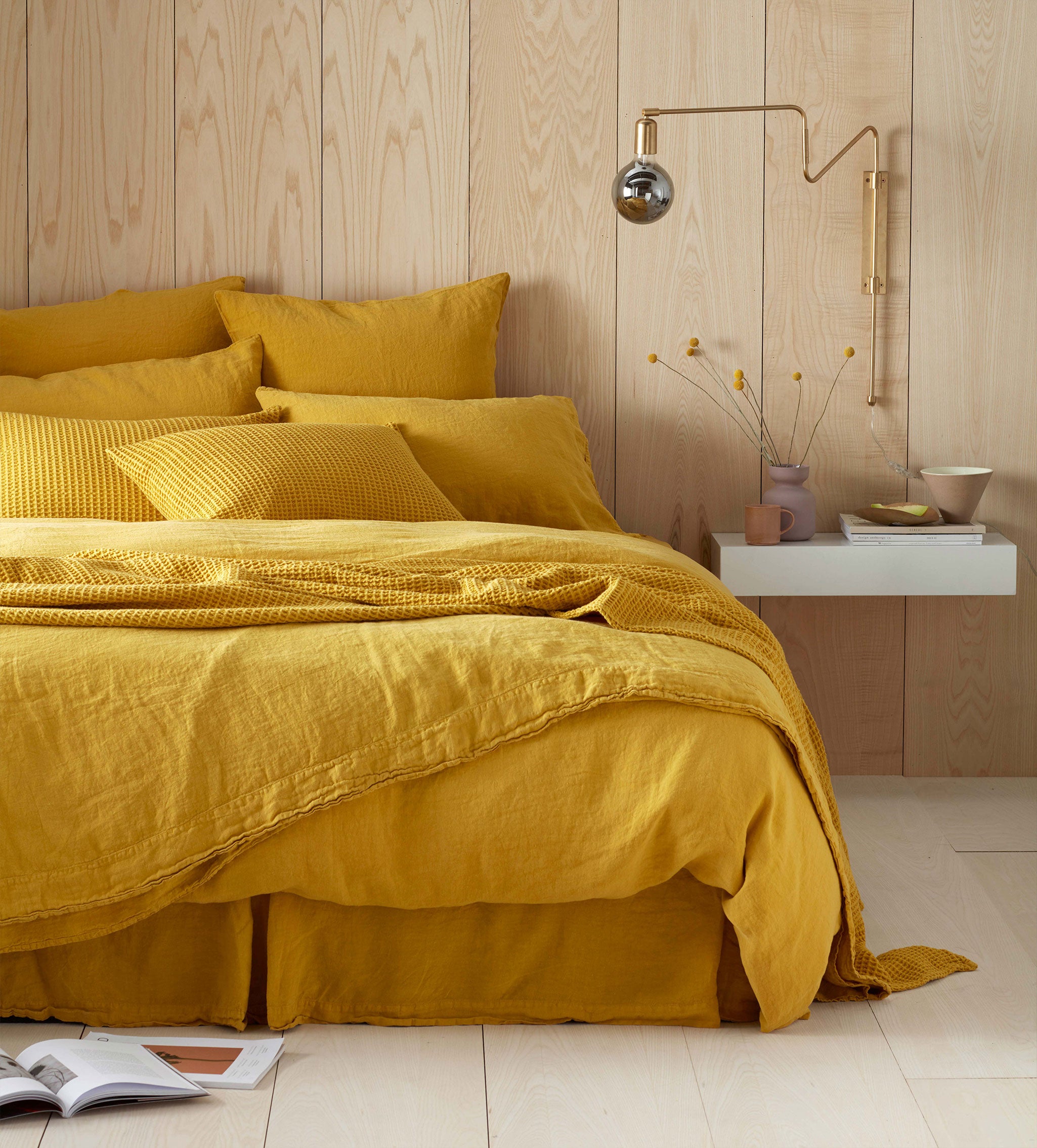 Premium 100% Linen Flat Sheet - Mustard Yellow | Breathable & Soft Bedding for All Seasons | Perfect for Master Bedroom, Guest Room & Vacation Homes