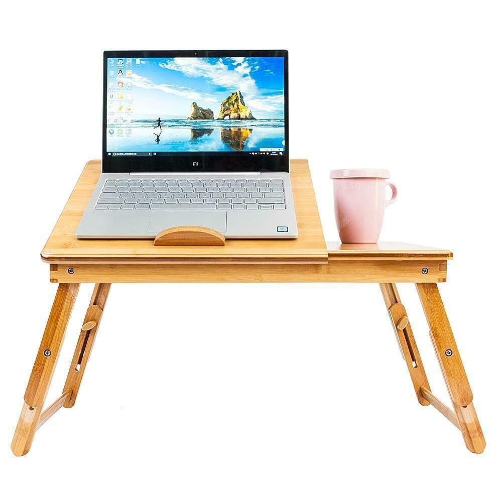 Portable Bamboo Laptop Desk with Drawer - Foldable Breakfast Tray, Bed Table & Serving Tray for Eating, Working & Relaxing in Bed, Sofa or Office