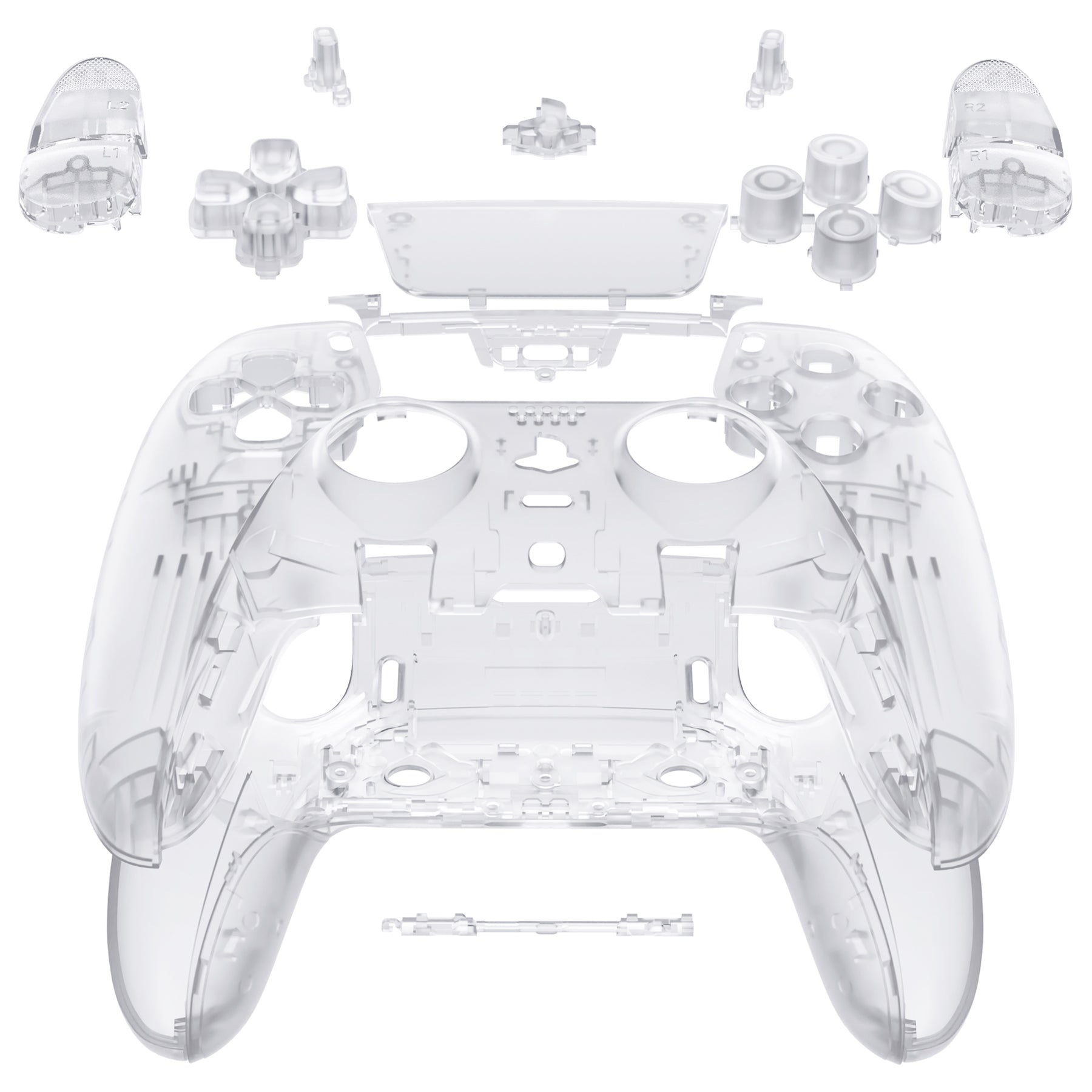 eXtremeRate Clear Full Set Housing Shell with Buttons & Touchpad Cover for PS5 Edge Controller - Custom Replacement Decorative Trim Shell Front & Back Plates - Compatible with PS5 Edge Wireless Controller - Perfect for Gaming, Customization & Controller Protection