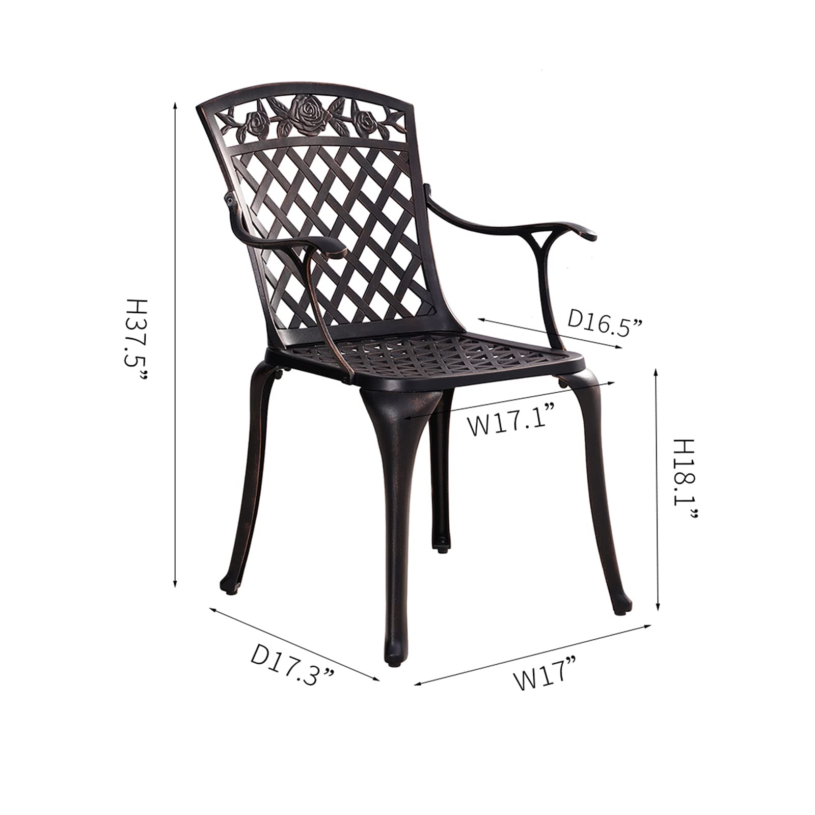 Outdoor Patio Bistro Chairs Set of 2 - Heavy Duty Cast Aluminum All-Weather Dining Chairs with Armrests - Bronze Garden Seating for Backyard, Deck, Restaurant & Outdoor Dining