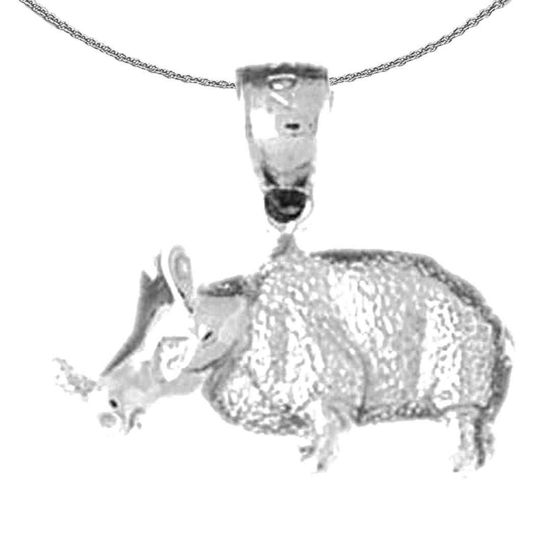 Sterling Silver Rhino Pendant Necklace - 925 Silver Rhinoceros Jewelry with 18