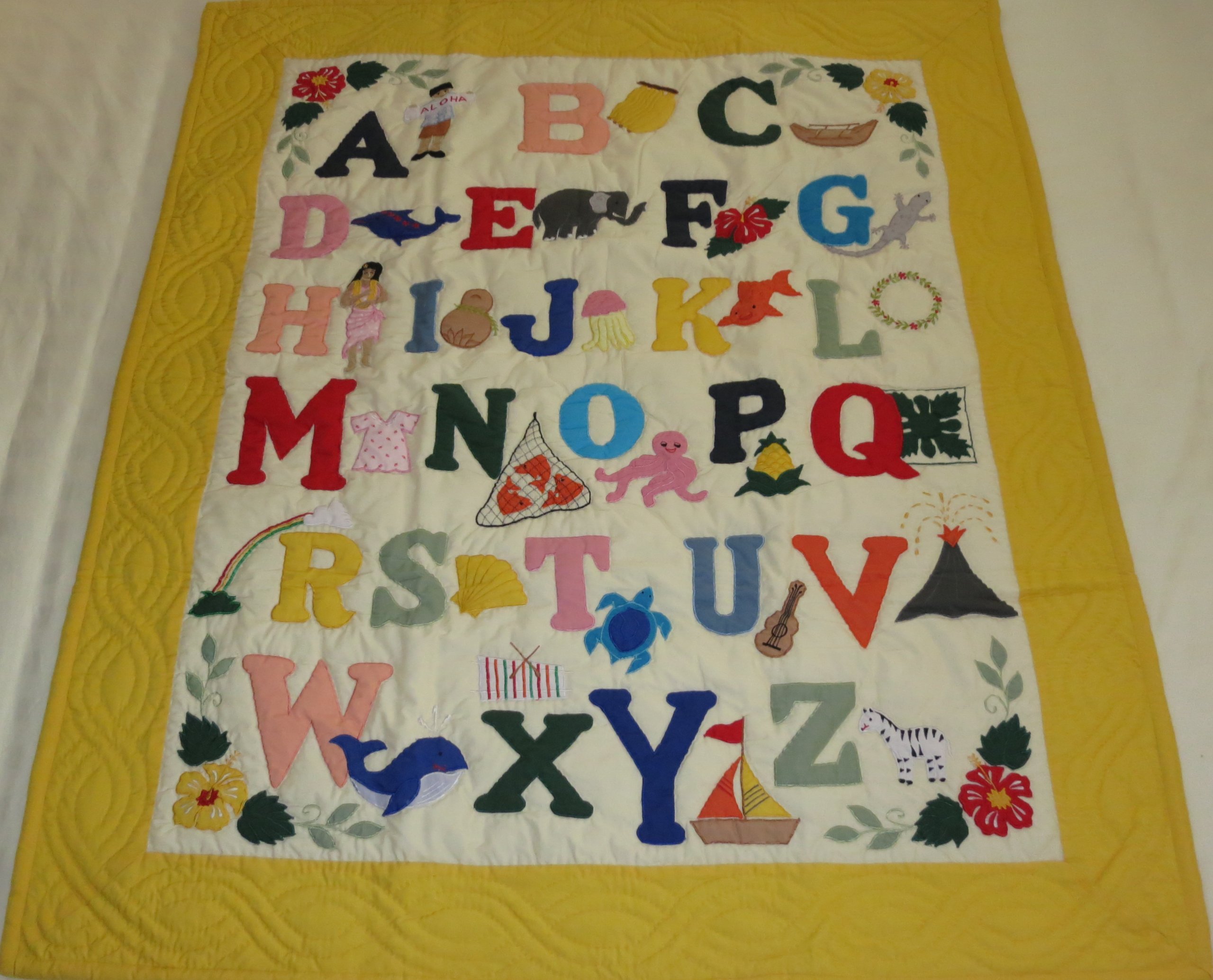 Hawaiian Quilt ABC Crib Baby Blanket - Handmade Quilted Nursery Comforter & Wall Hanging Decor for Newborns - Perfect for Baby Showers, Nursery Decor, and Gift Giving