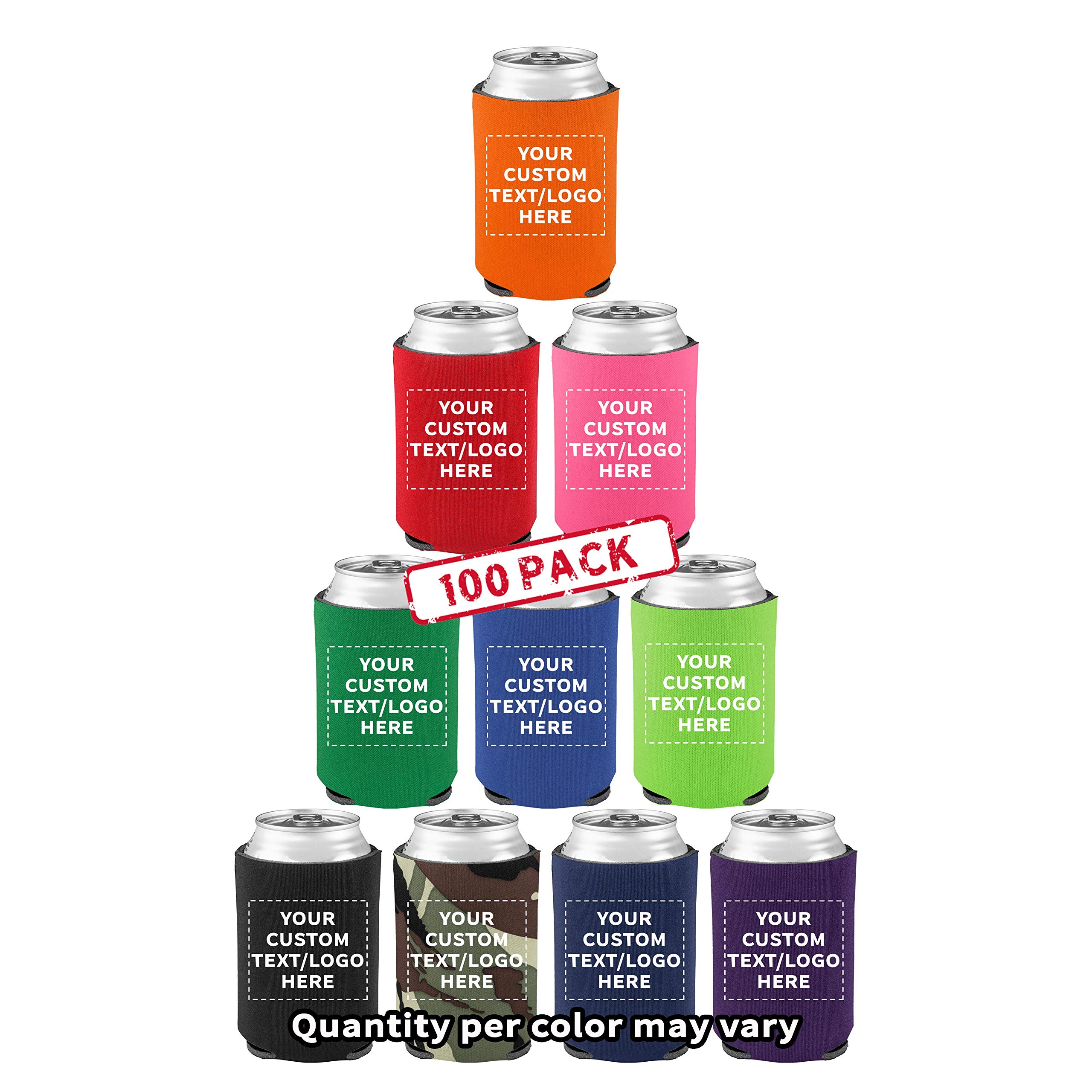 100-Pack Custom Assorted Collapsible Can Coolers - Bulk Personalized Beer & Soda Sleeves - Keep Drinks Cold for Hours - Perfect for Parties, BBQs, Tailgating & Outdoor Events