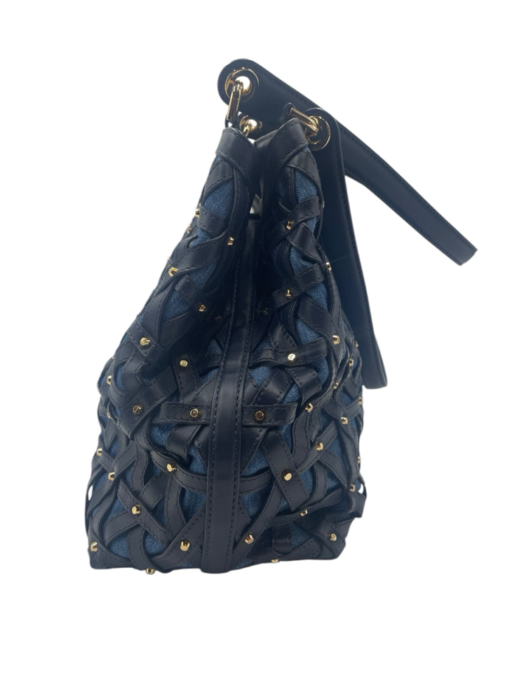 Michael Kors Raven Denim & Leather Shoulder Bag for Women - Stylish Crossbody Purse for Work, Travel & Everyday Use