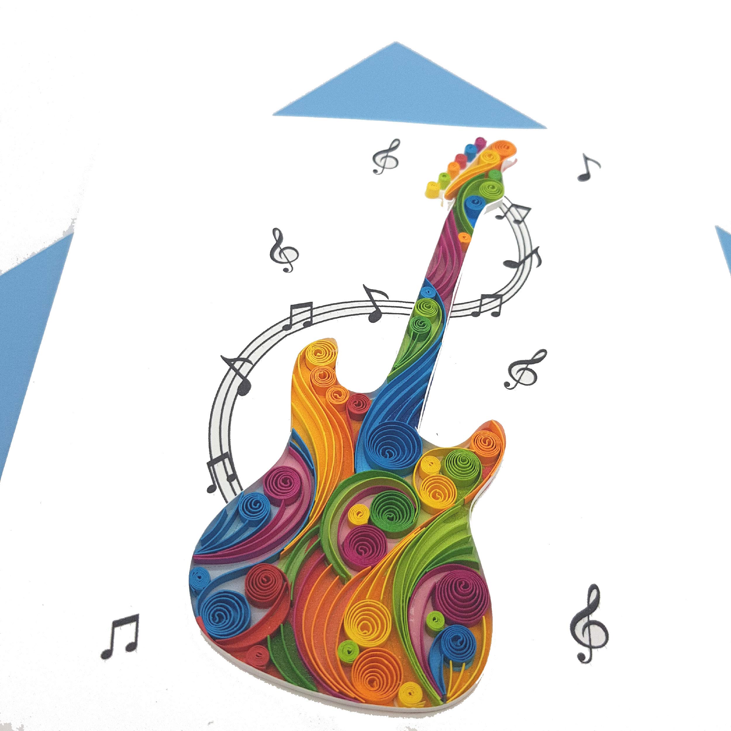 3D Quilled Electric Guitar Greeting Card with Music Note Design - Handmade Birthday, Thank You, Father's Day Gift for Friends, Mom & Loved Ones (Includes Envelope) | Perfect for Musicians, Music Lovers & Special Occasions