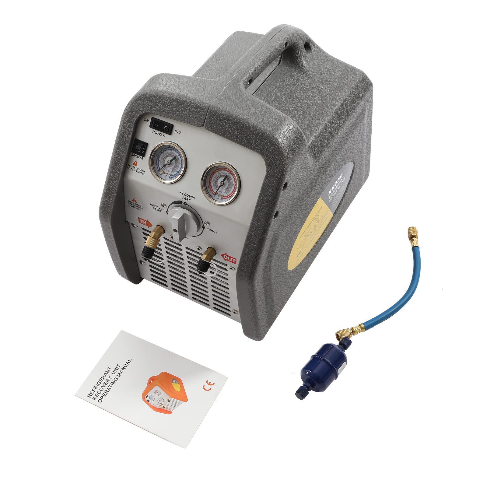 3/4HP AC Refrigerant Recovery Machine - Single Cylinder HVAC Recycling Unit (558psi) for R22 R134a R410a - Professional Air Conditioning Repair Tool for Home & Auto AC Maintenance