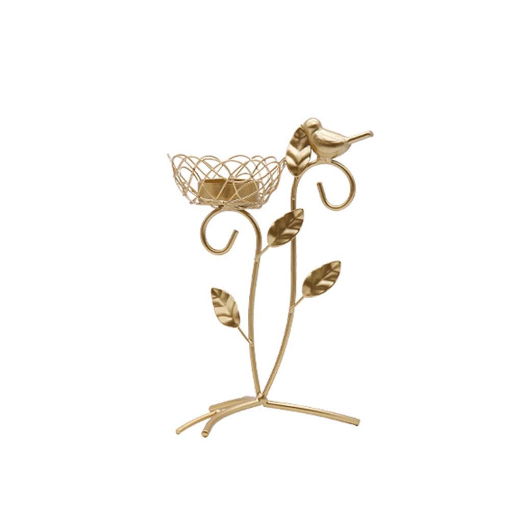 Nordic Wrought Iron Candle Holder with Bird and Leaves Design - Gold Romantic Candlestick for Home Decor, Wedding Gifts & Dinner Table Setting - Elegant Candelabra for Living Room, Bedroom, and Special Occasions