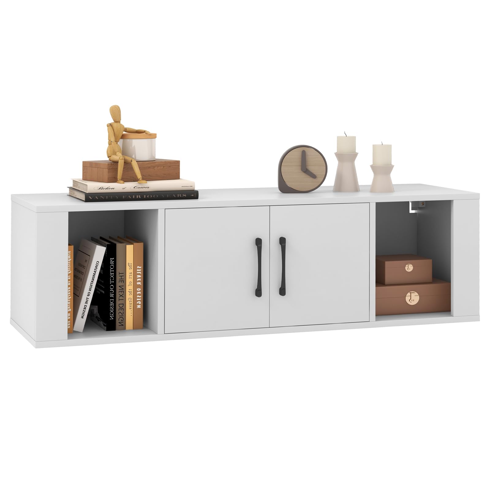 Giantex 2 Cube Wall Mounted Storage Cabinet with 2 Doors & 2 Open Shelves - Floating Media Console for Living Room, Bedroom, Kitchen & Bathroom Organization - Space Saving Home Office Furniture (White) - Perfect for TV Stand, Entryway Storage & Small Space Decor
