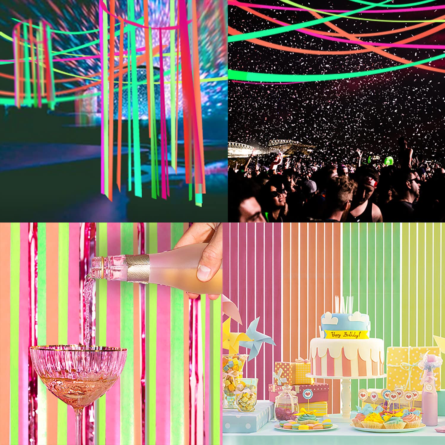 400ft Glow in The Dark Crepe Paper Streamers - UV Reactive Fluorescent Neon Party Decorations for Birthday, Blacklight, Rave & Halloween Events - Perfect for Ceiling Decor, Photo Backdrops & DIY Party Favors
