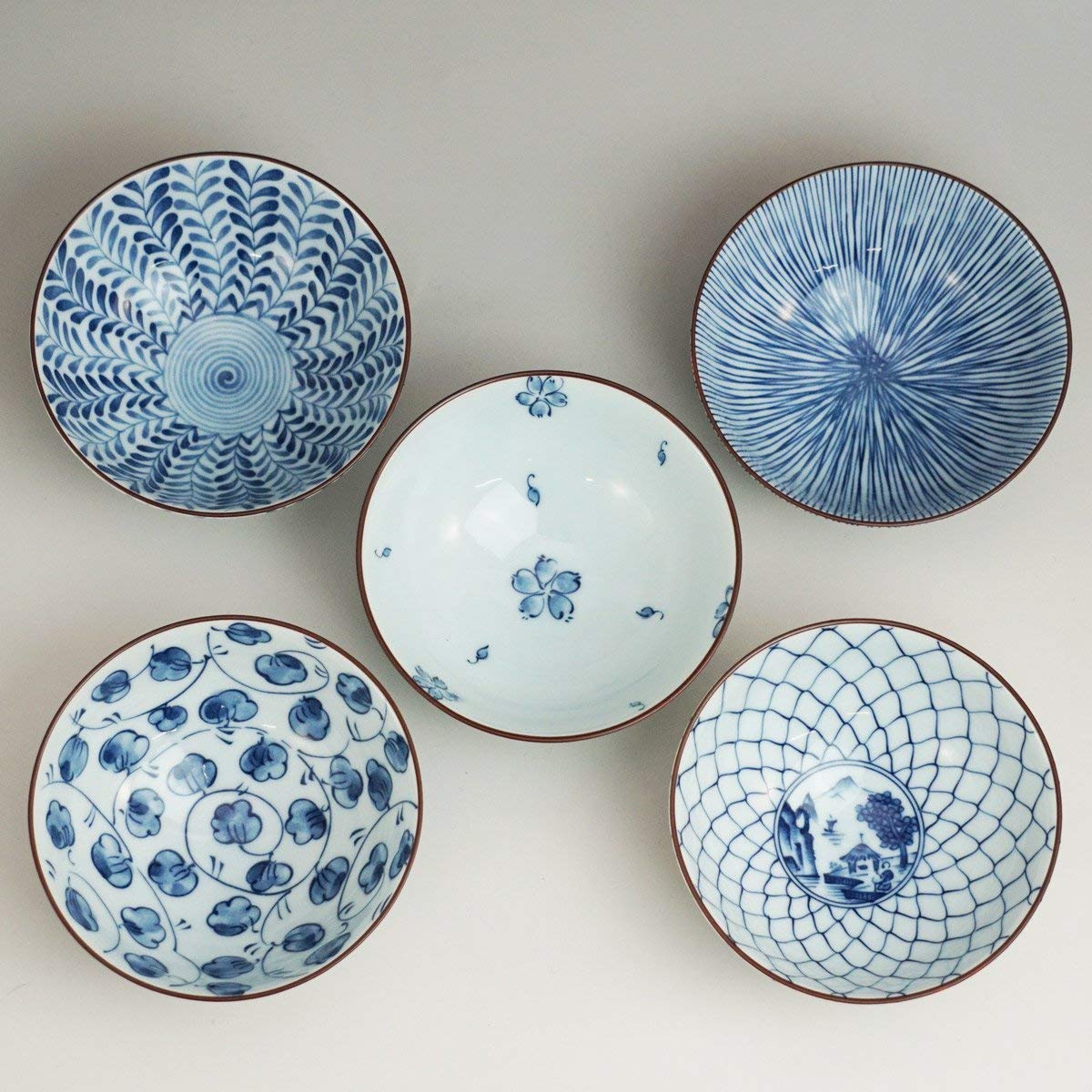 Authentic Japanese Saikai Pottery Rice Bowls Set - 5 Traditional Handcrafted Ceramic Rice Bowls from Japan | Perfect for Sushi, Rice, Noodles & Asian Dining