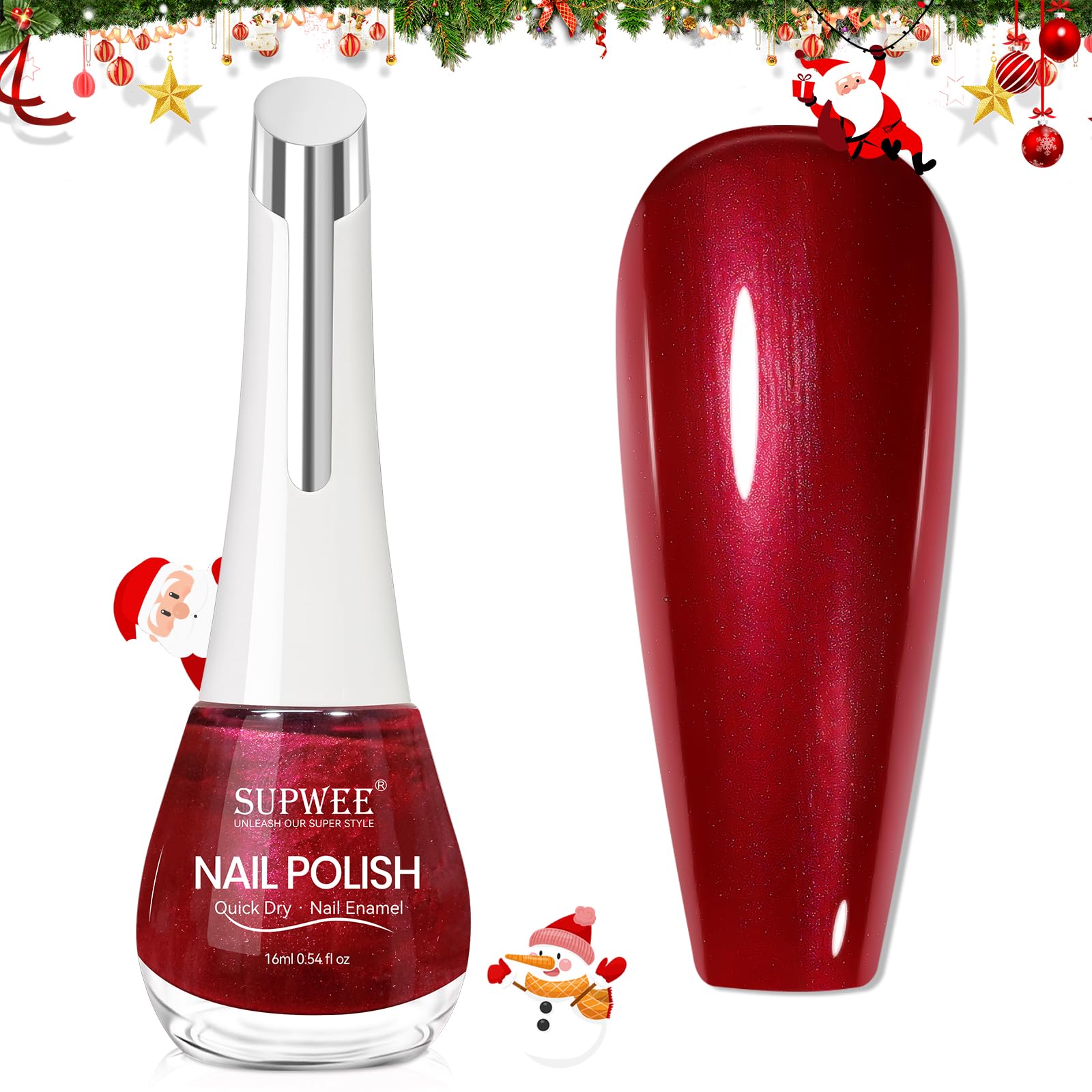 Christmas Red Nail Polish Set - Quick Dry Burgundy Shimmer Nail Lacquer with Iridescent Finish, Beginner-Friendly DIY Manicure Kit for Fingers & Toes (16ml/0.54fl oz) - Perfect for Holiday Parties, Gift Giving & Festive Nail Art