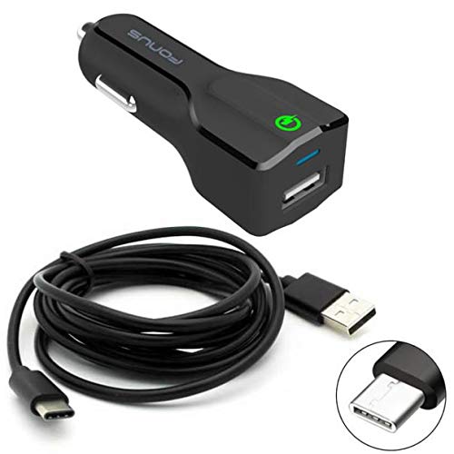 24W USB Adaptive Fast Car Charger with 6ft Type-C Turbo Cable - Quick Charge 3.0 & Smart Detect Technology - Compatible with LG G Pad X II 10.1 & Samsung Galaxy Tab S3 9.7 - Perfect for Road Trips & Long Commutes