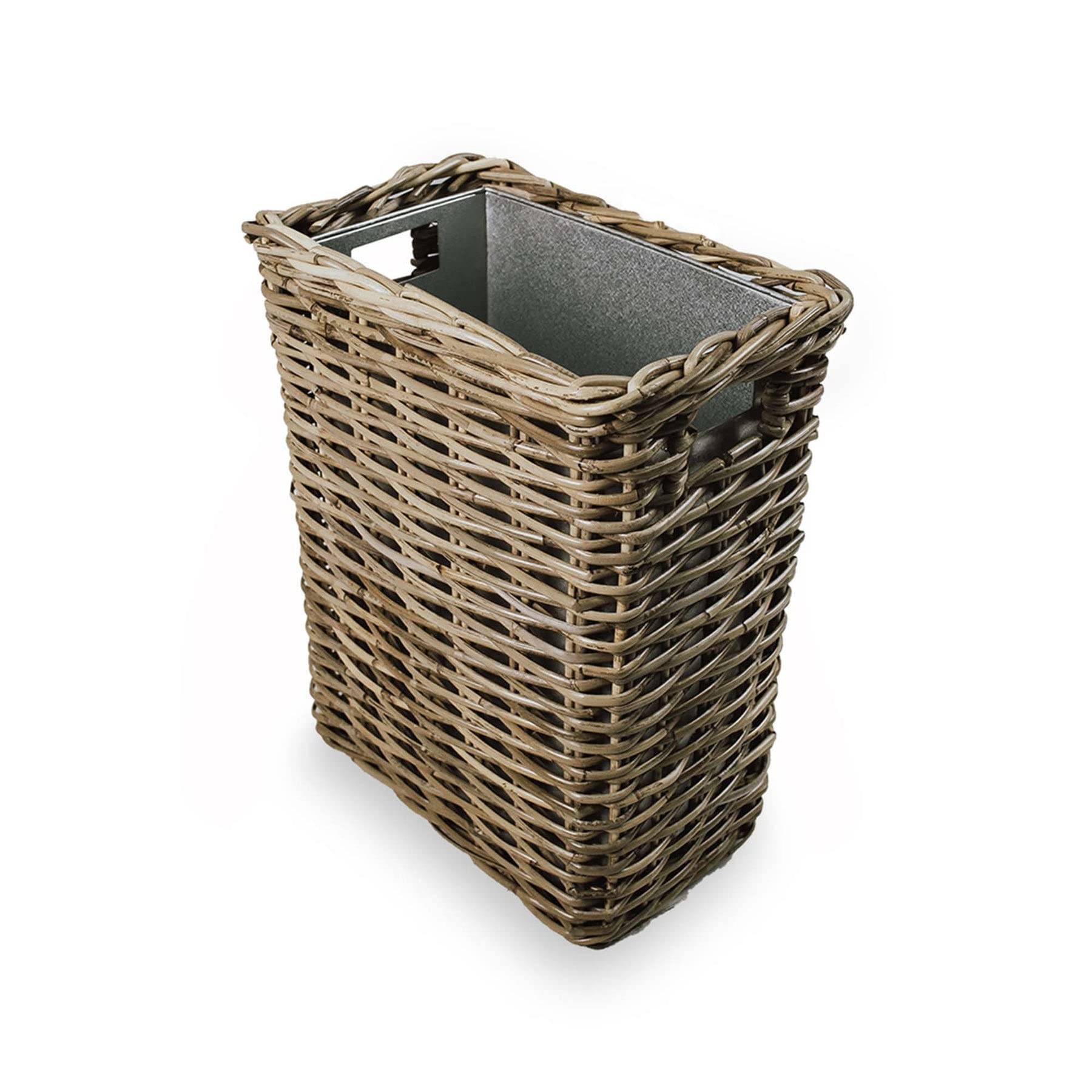 Premium Large Rectangular Kubu Wicker Waste Basket with Removable Metal Liner - 14.5