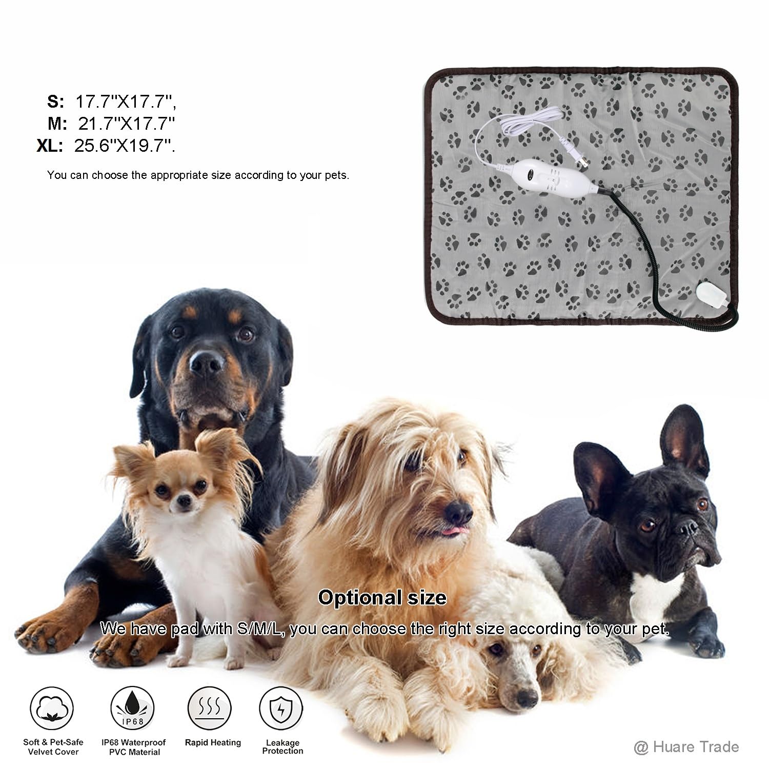Dog Heating Pad - Adjustable Temperature Heated Pet Bed for Dogs & Cats, Waterproof Electric Warming Mat with Chew-Resistant Cord (25.6''x19.7'', Grey) - Perfect for Cold Weather, Arthritis Relief & Indoor/Outdoor Use