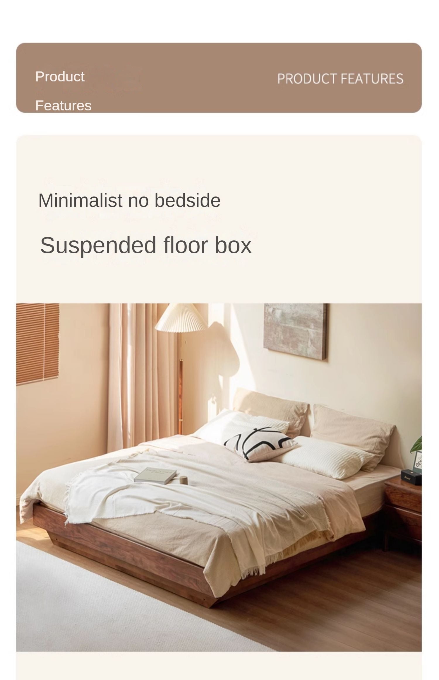 Solid Black Walnut Wood Platform Bed - No Headboard, Box Spring Free - Perfect for Modern Bedrooms & Minimalist Home Decor