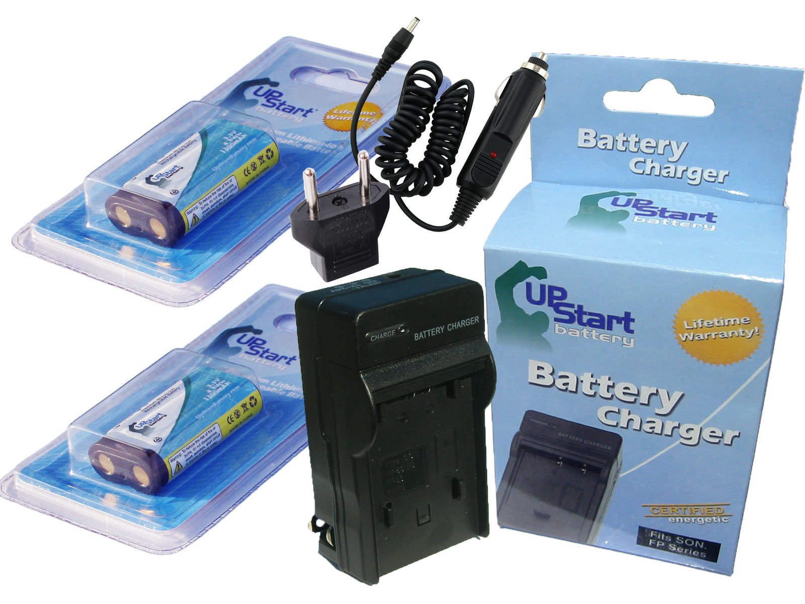 2 Pack Replacement LB-01E Battery & Charger Set with Car/EU Adapters - 1300mAh 3.3V Li-ion Compatible with Olympus CR-V3 Digital Cameras - Perfect for Travel Photography & Outdoor Shooting