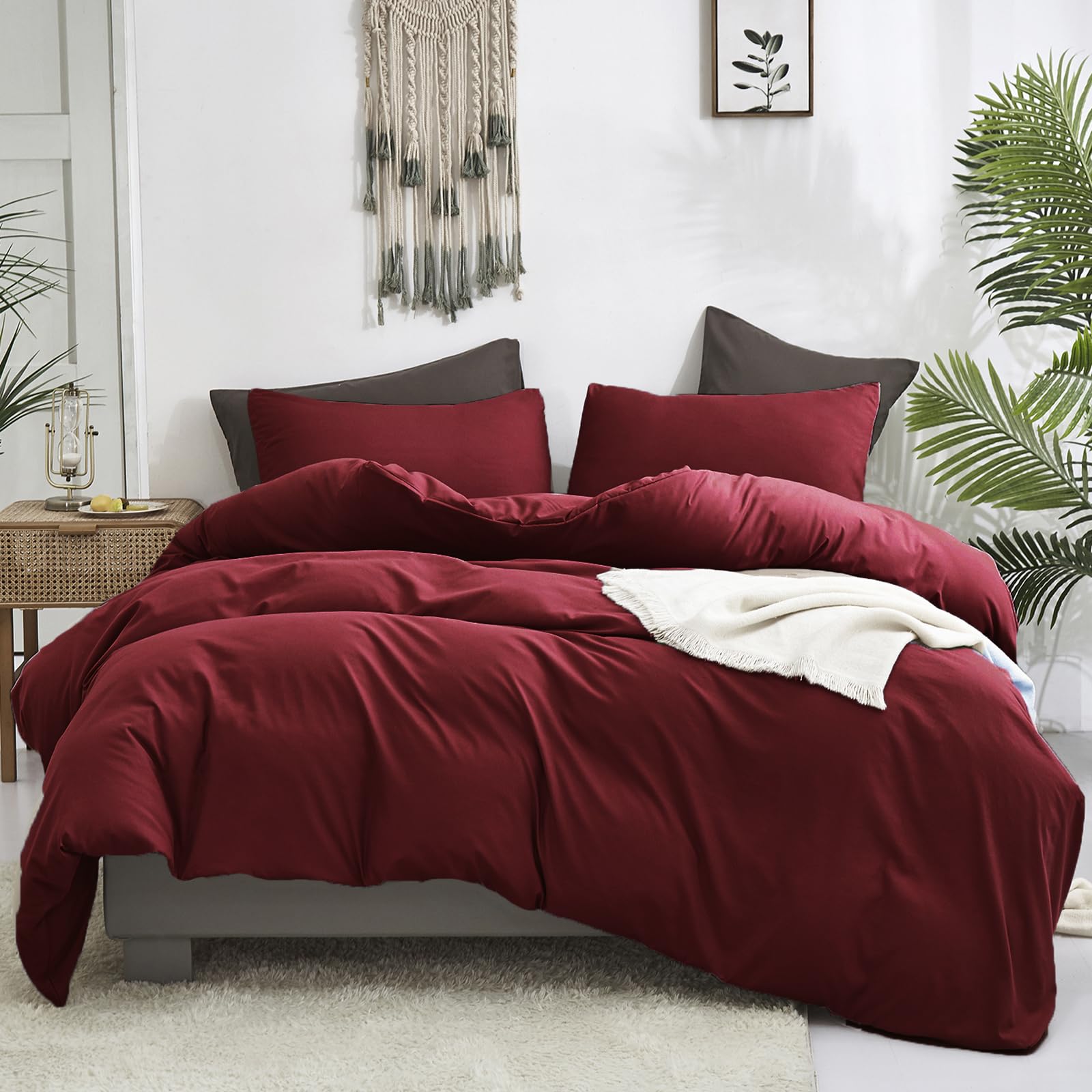 Luxlovery Burgundy Comforter Set - Full Size Dark Red Maroon Bedding Set | Soft Breathable Solid Wine Red Quilt & Blanket | Perfect for Women & Girls Bedroom Decor | Cozy for Winter Nights & Guest Room Styling