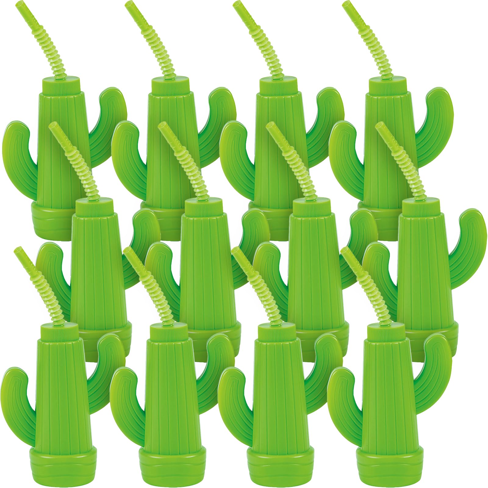 12-Piece Cactus Shaped Plastic Cups - 12oz BPA-Free Party Supplies for Summer BBQ, Pool Party & VBS Vacation Bible School Decorations - Light Green Fun Express