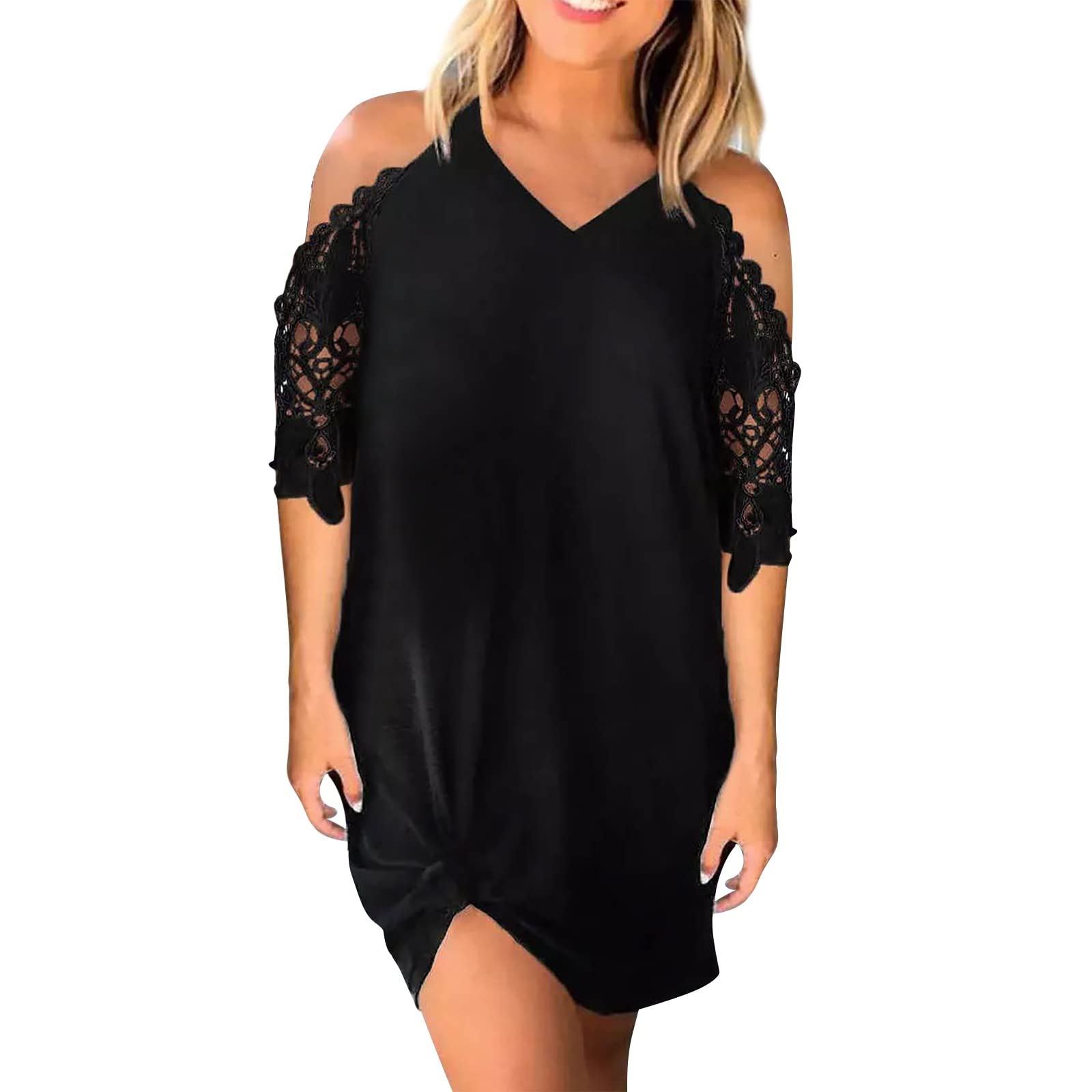 Women's Casual Short Sleeve T-Shirt Dress with Twist Front Knot - Flattering Tunic Style for Summer Outfits & Beach Wear | Perfect for Casual Day Out, Vacation & Date Night