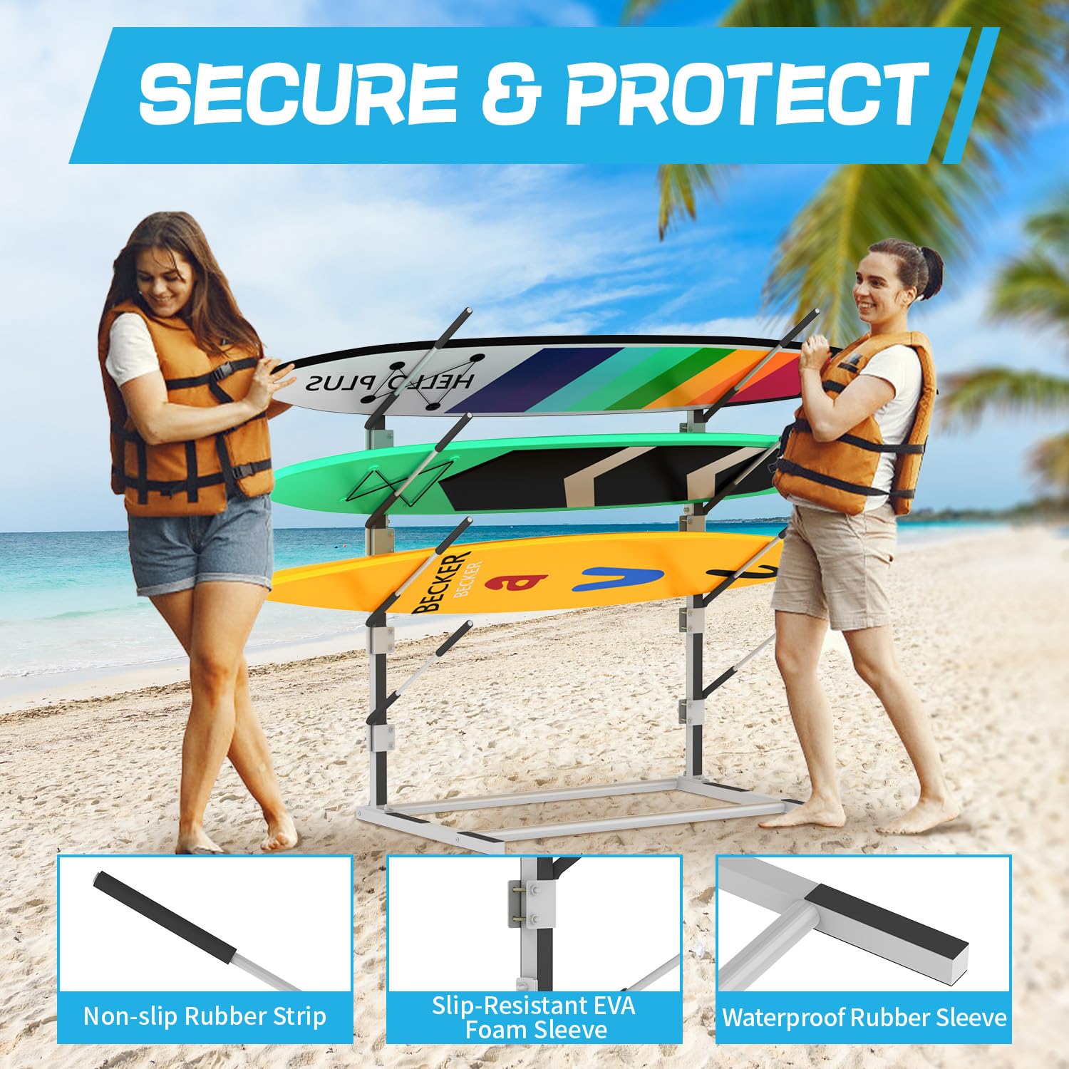 Adjustable Kayak and Paddle Board Storage Rack - Freestanding Surfboard Holder for Indoor & Outdoor Use - Perfect for Garage, Shed, Dock, and Backyard Organization