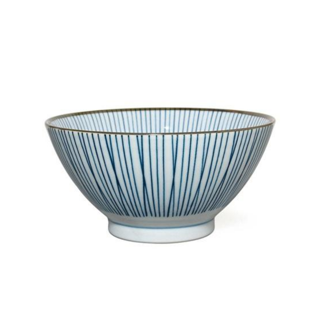 Miya Sensuji Lines Bowl - Handcrafted Ceramic Rice Bowl Set of 7 - Perfect for Japanese Dining, Soup Noodles & Family Meals