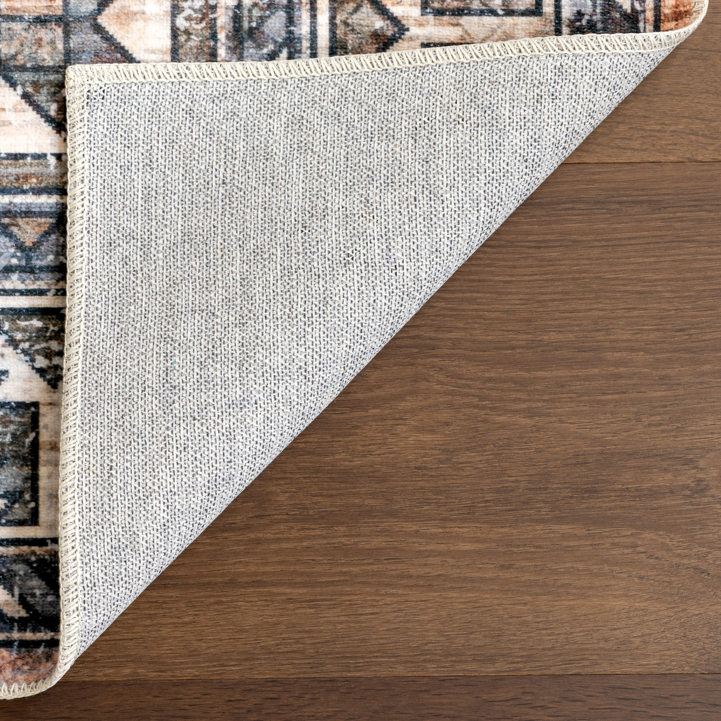 Faded Geometric Washable Area Rug in Rust - Soft & Durable Non-Slip Living Room Rug for Boho Home Decor, Bedroom or Office