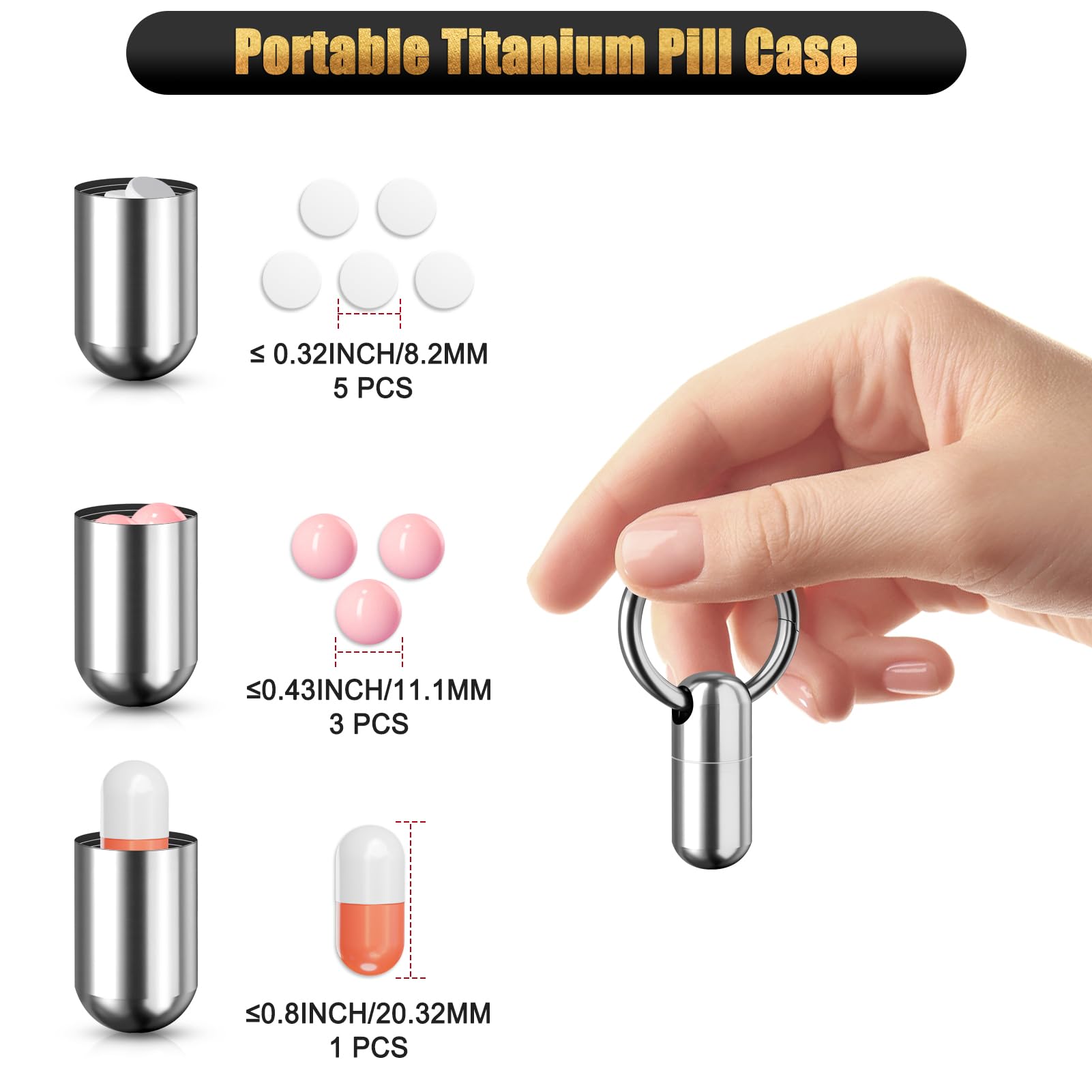 2-Be-Best Mini Titanium Alloy Pill Holder with Keychain - Waterproof Portable Pill Case for Travel, Outdoor & Daily Use - Compact Single Pill Box Container - Perfect Gift for Medication Storage on the Go