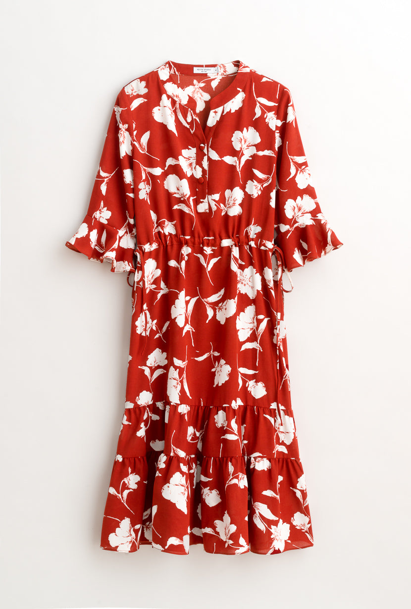 Celina Dress - Red Floral Print Summer Dress for Women | Casual & Party Wear | Perfect for Beach, Vacation & Date Nights