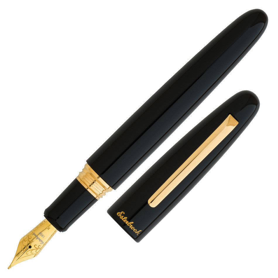 Esterbrook Estie Oversize Fountain Pen - Ebony Wood with Gold Trim, Custom Gena Nib - Premium Writing Instrument for Calligraphy, Journaling & Gift Giving