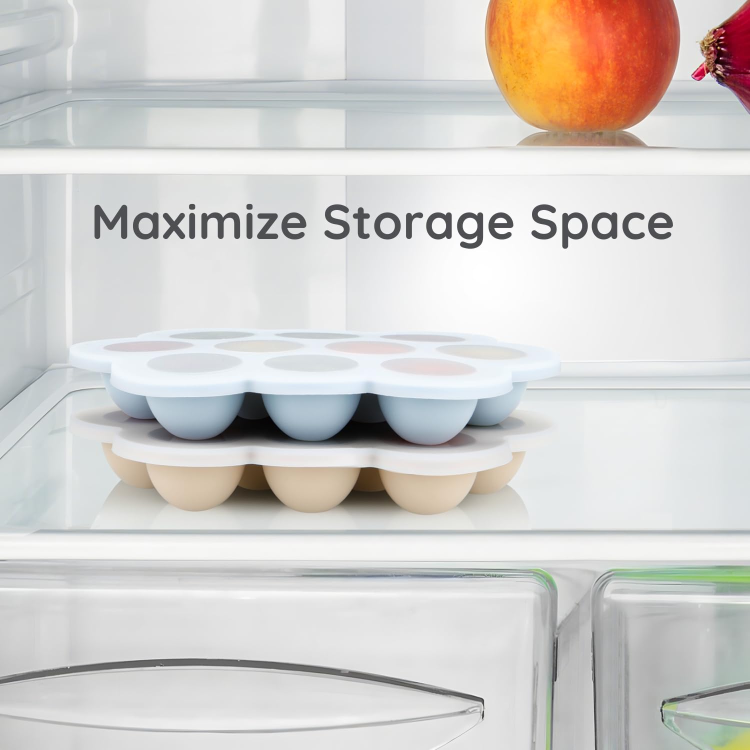 PandaEar 2 Pack Silicone Baby Food Freezer Trays with Lids - BPA-Free Storage Containers for Homemade Baby Food, Purees, Breastmilk & Fruits (Blue/Tan) | Perfect for Meal Prep, Baby Led Weaning & Organizing Small Portions in Fridge