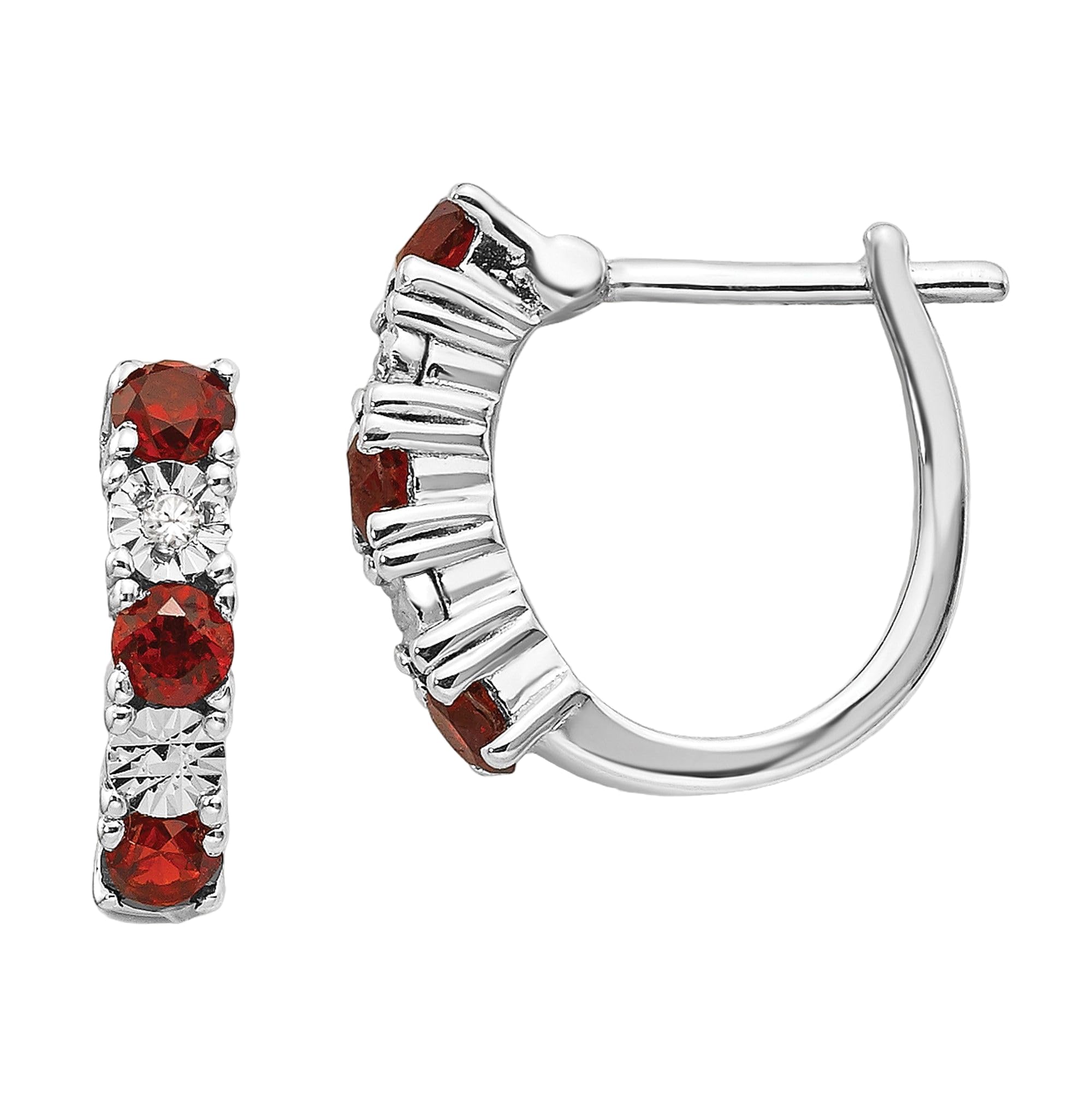 925 Sterling Silver Red Garnet Diamond Huggie Hoop Earrings for Women - Elegant Small Hoops for Everyday Wear, Date Night & Special Occasions